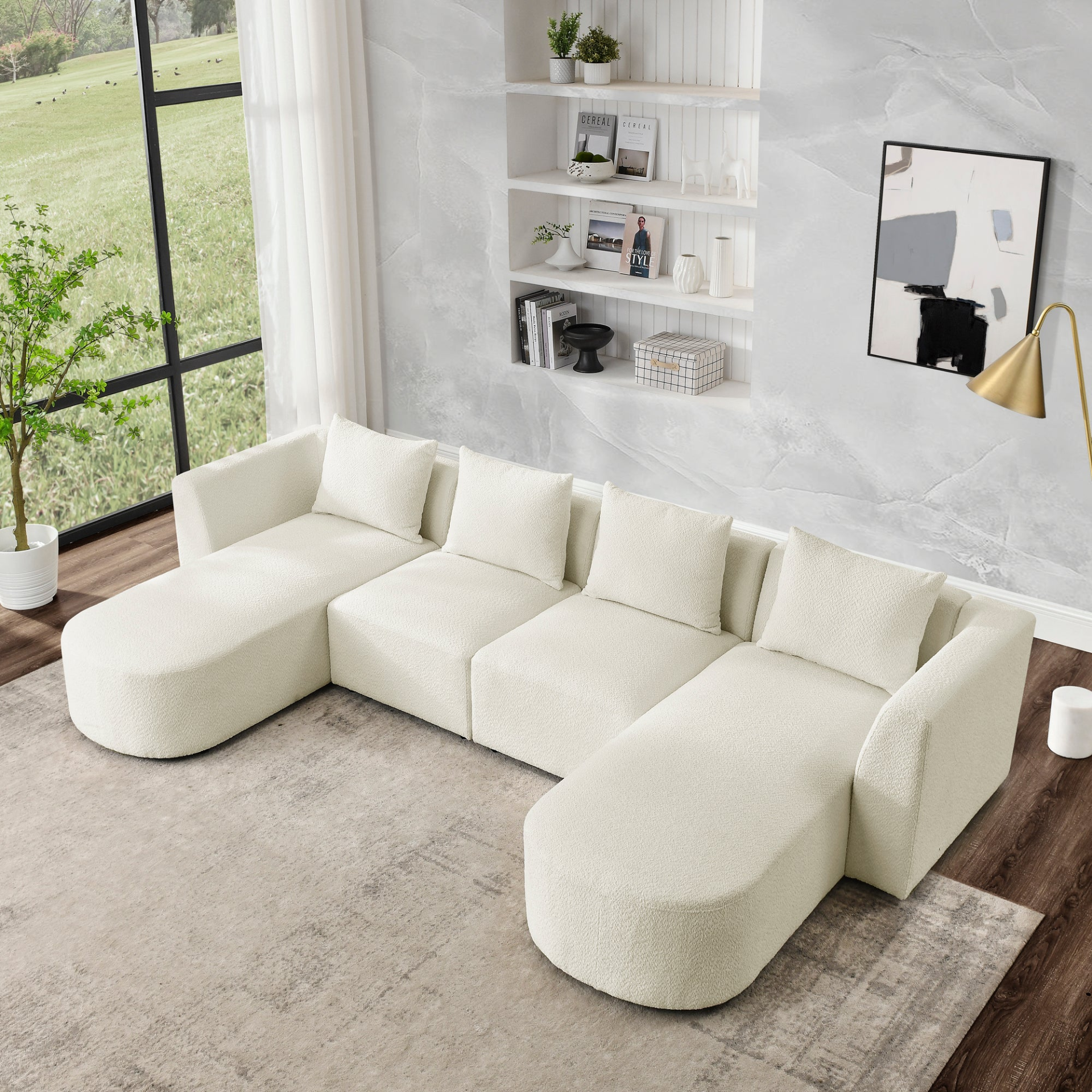 Sofa & Chair sets | U Shape Sectional Sofa including Two Single Seats and Two Chaises, Modular Sofa, DIY Combination, Loop Yarn Fabric, Beige | casafoyer.myshopify.com