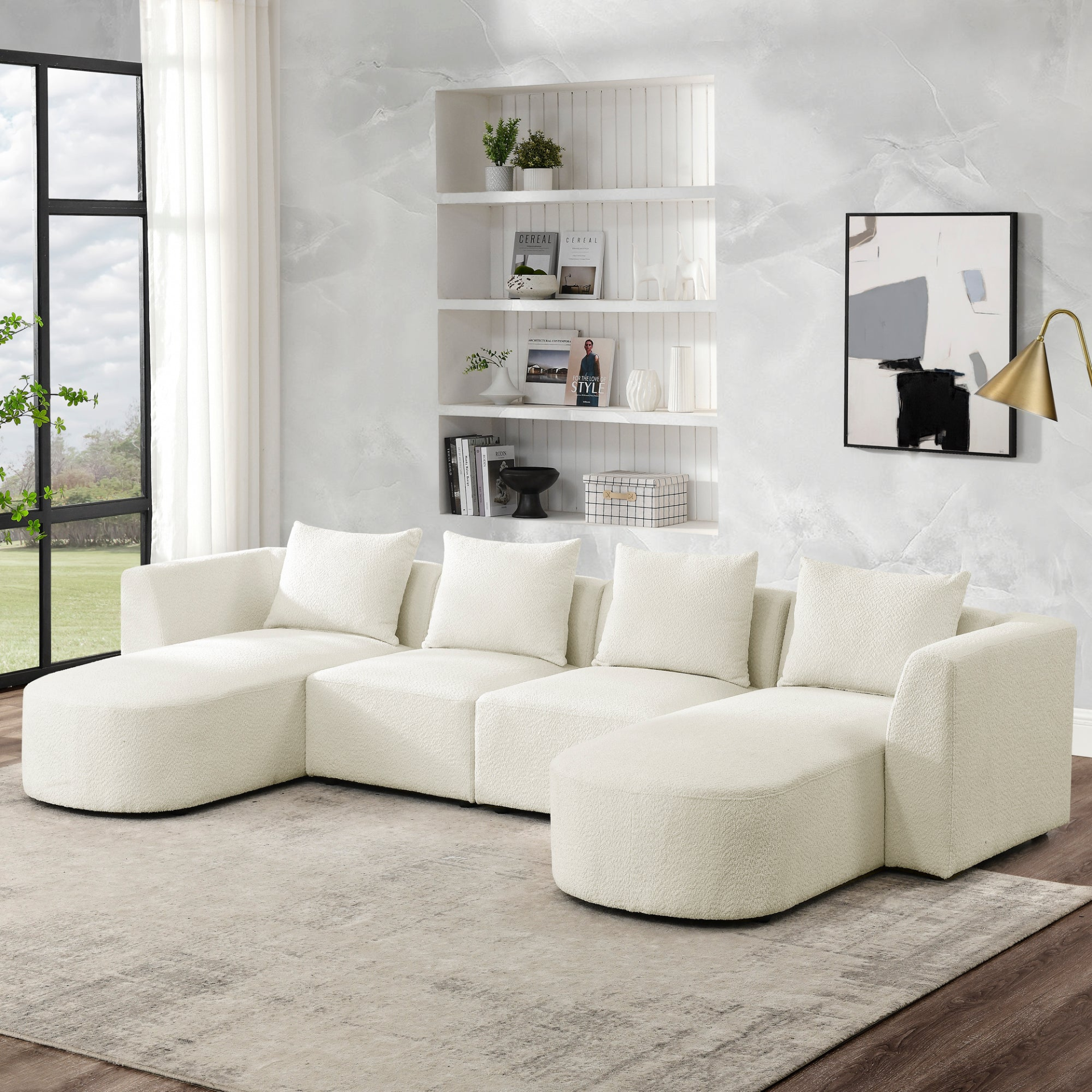 Sofa & Chair sets | U Shape Sectional Sofa including Two Single Seats and Two Chaises, Modular Sofa, DIY Combination, Loop Yarn Fabric, Beige | casafoyer.myshopify.com