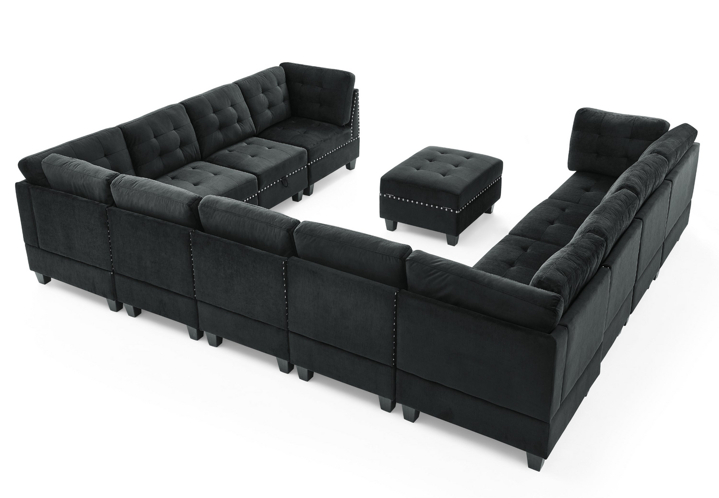 Sofa & Chair sets | U shape Modular Sectional Sofa,DIY Combination,includes Seven Single Chair,Four Corner and One Ottoman,Black Velvet. | casafoyer.myshopify.com