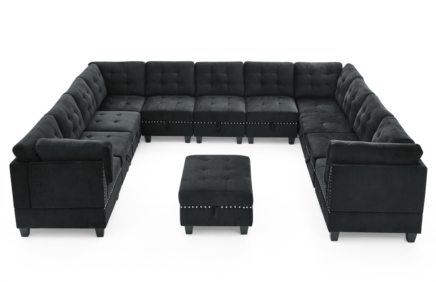 Sofa & Chair sets | U shape Modular Sectional Sofa,DIY Combination,includes Seven Single Chair,Four Corner and One Ottoman,Black Velvet. | casafoyer.myshopify.com