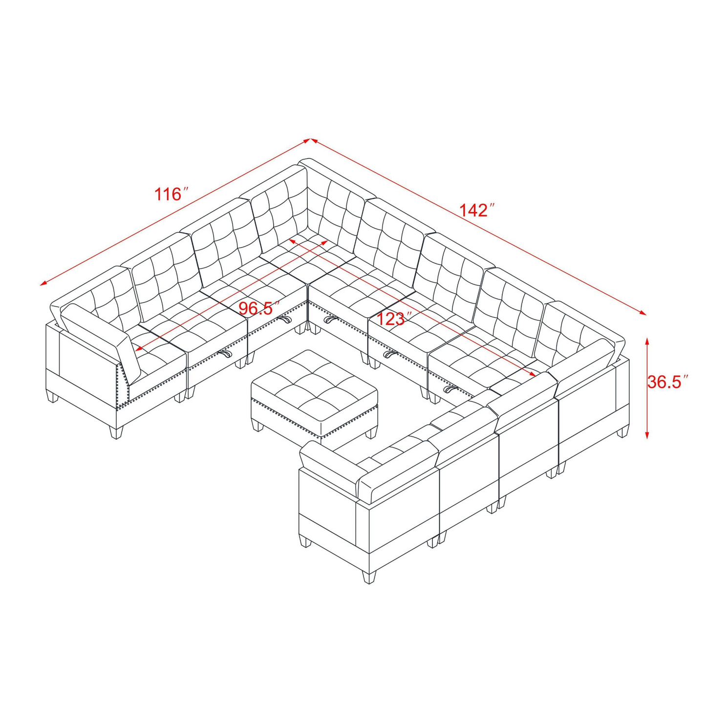 Sofa & Chair sets | U shape Modular Sectional Sofa,DIY Combination,includes Seven Single Chair,Four Corner and One Ottoman,Black Velvet. | casafoyer.myshopify.com