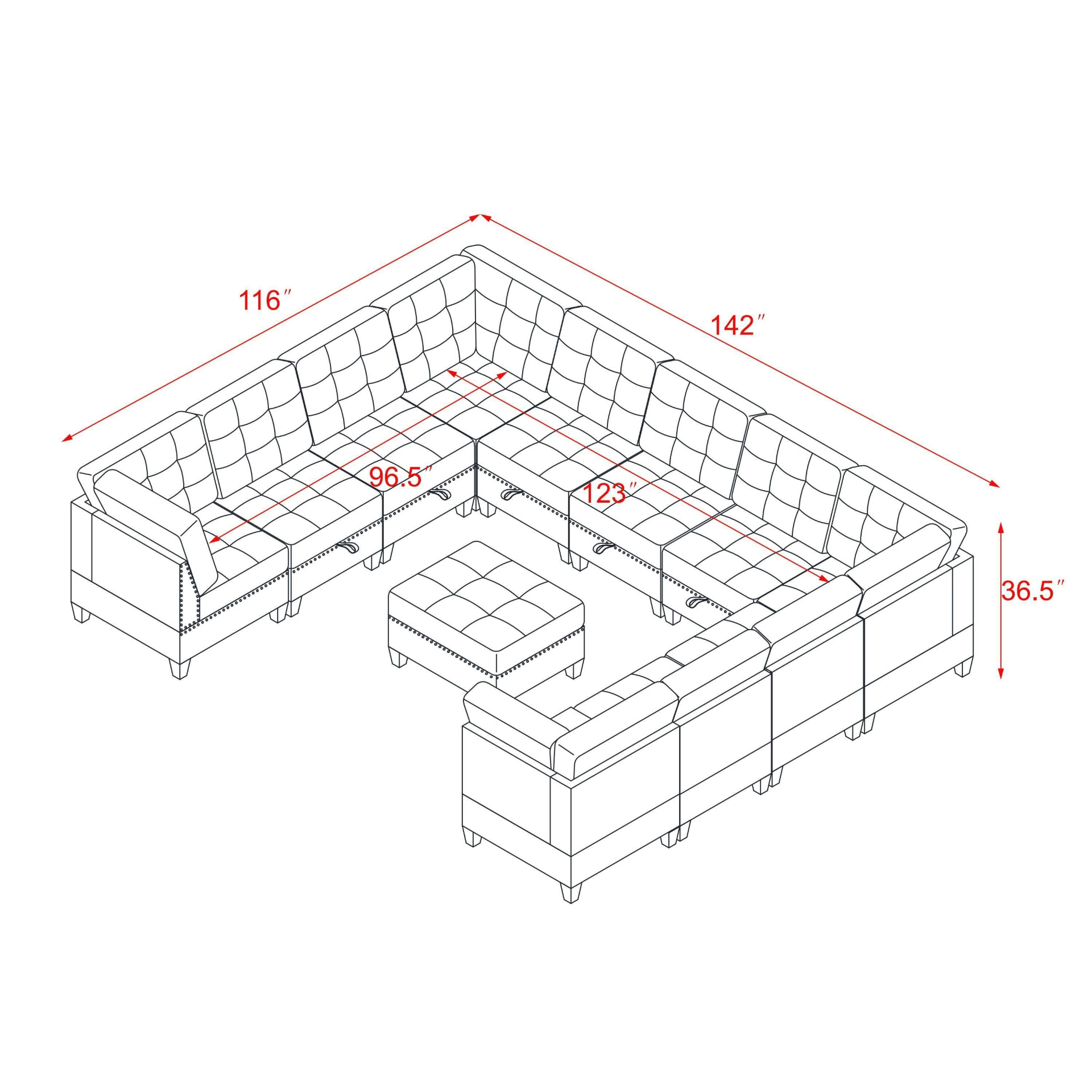 Sofa & Chair sets | U shape Modular Sectional Sofa,DIY Combination,includes Seven Single Chair,Four Corner and One Ottoman,Black Velvet. | casafoyer.myshopify.com