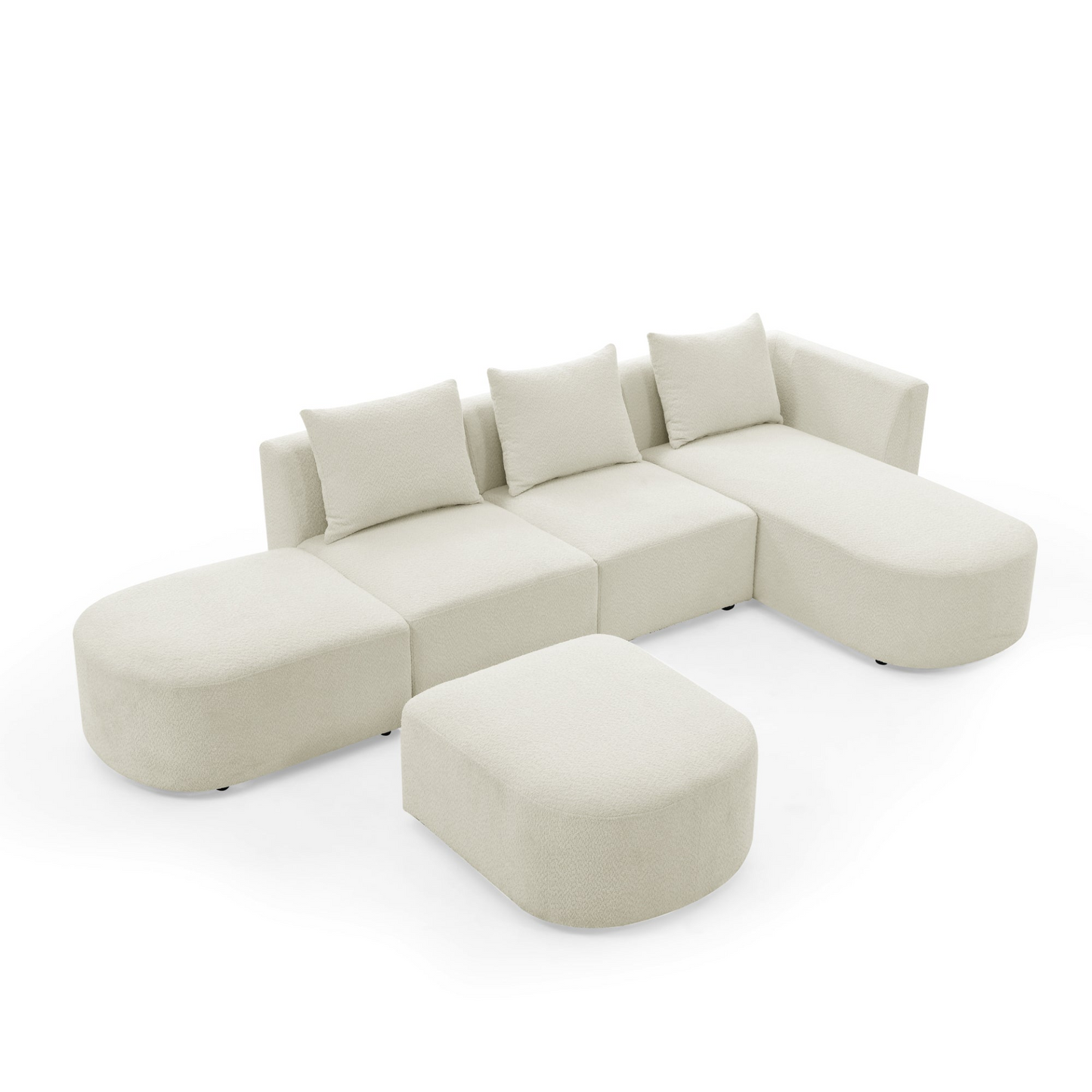 Sofa & Chair sets | L Shape Sectional Sofa with Right Side Chaise and Ottoman, Modular Sofa, DIY Combination, Loop Yarn Fabric, Beige | casafoyer.myshopify.com