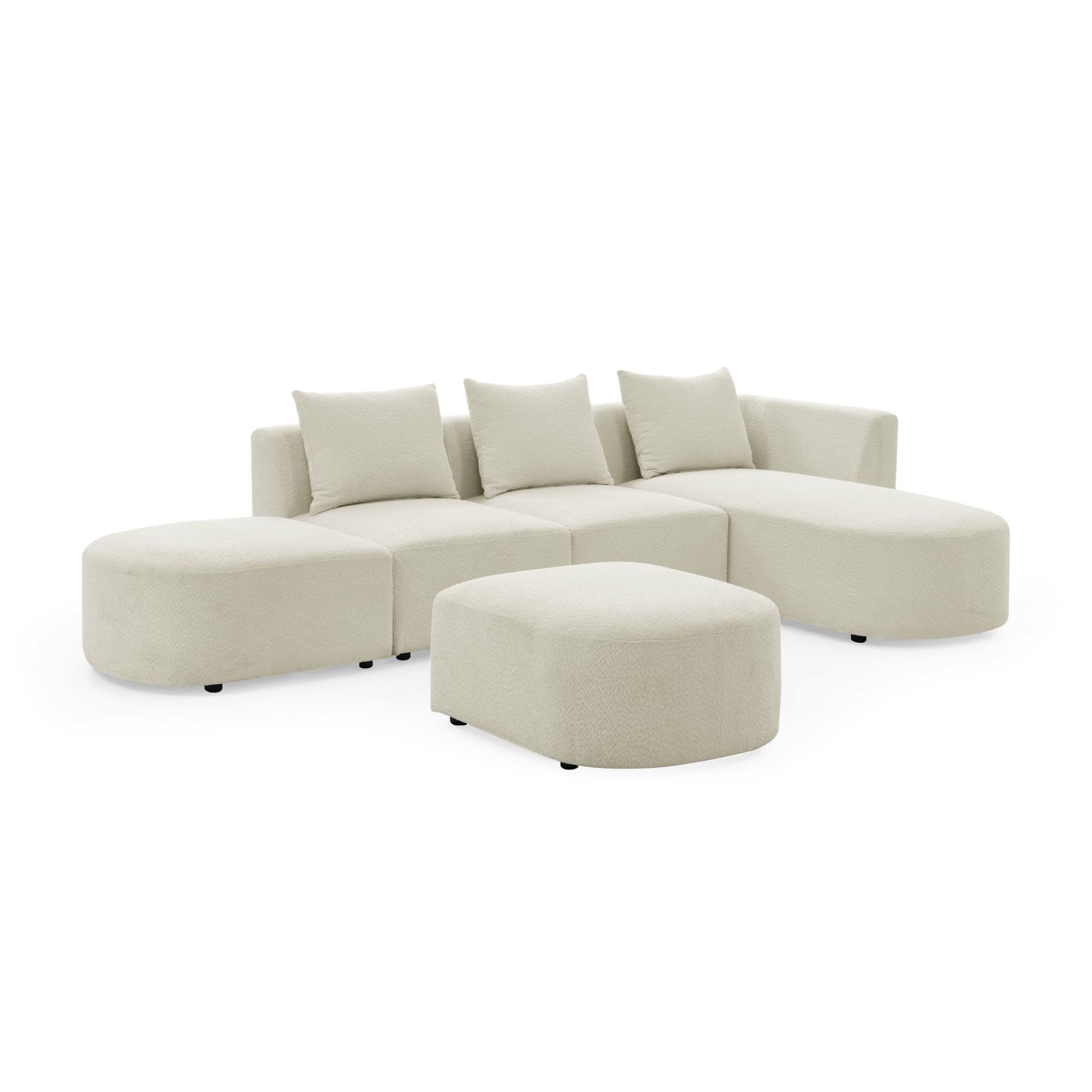 Sofa & Chair sets | L Shape Sectional Sofa with Right Side Chaise and Ottoman, Modular Sofa, DIY Combination, Loop Yarn Fabric, Beige | casafoyer.myshopify.com