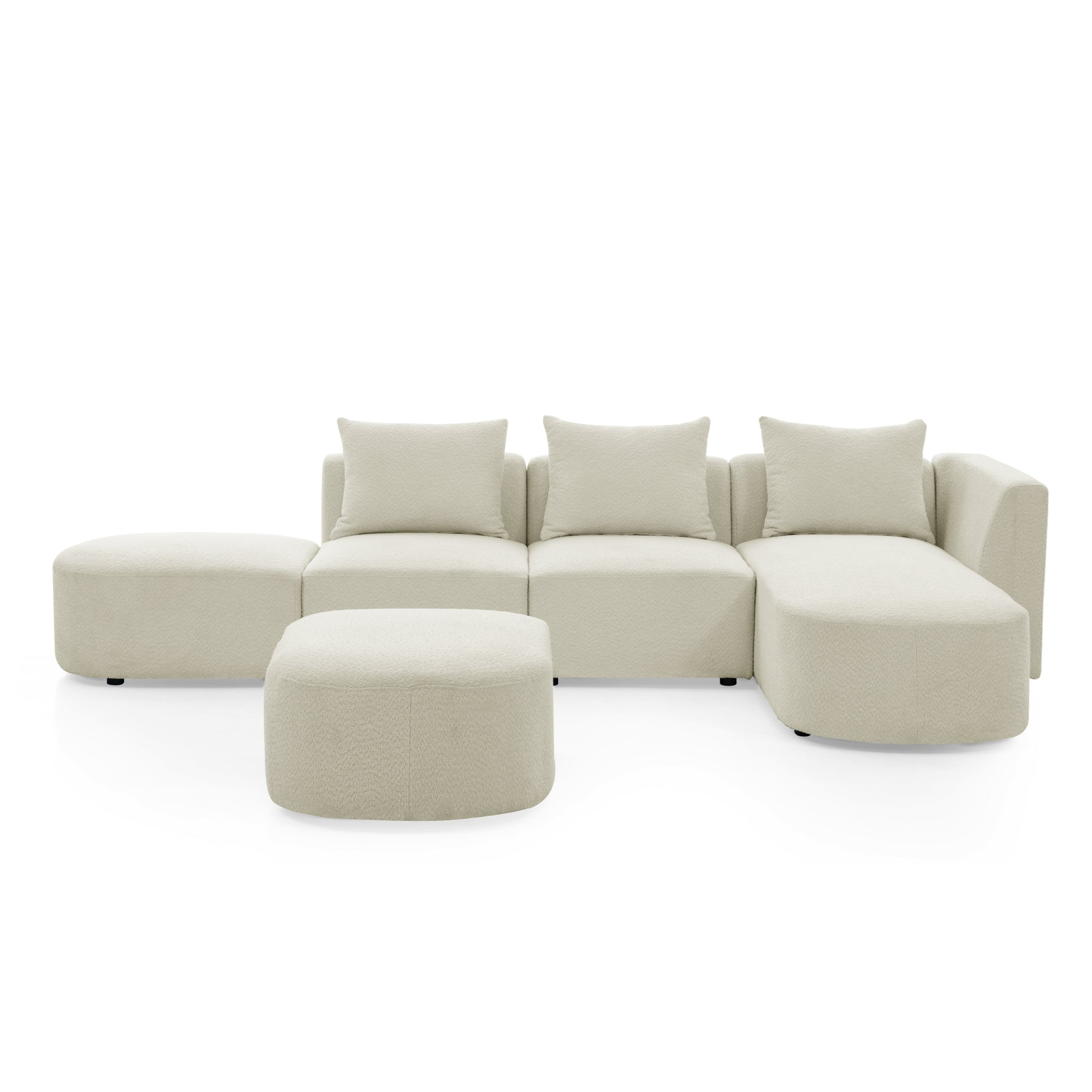 Sofa & Chair sets | L Shape Sectional Sofa with Right Side Chaise and Ottoman, Modular Sofa, DIY Combination, Loop Yarn Fabric, Beige | casafoyer.myshopify.com