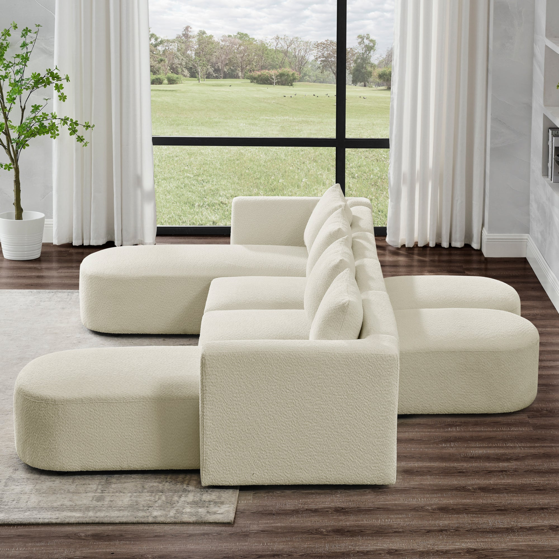 Sofa & Chair sets | U Shape Sectional Sofa including Two Single Seat, Two Chaises and Two Ottomans, Modular Sofa, DIY Combination, Loop Yarn Fabric, Beige | casafoyer.myshopify.com