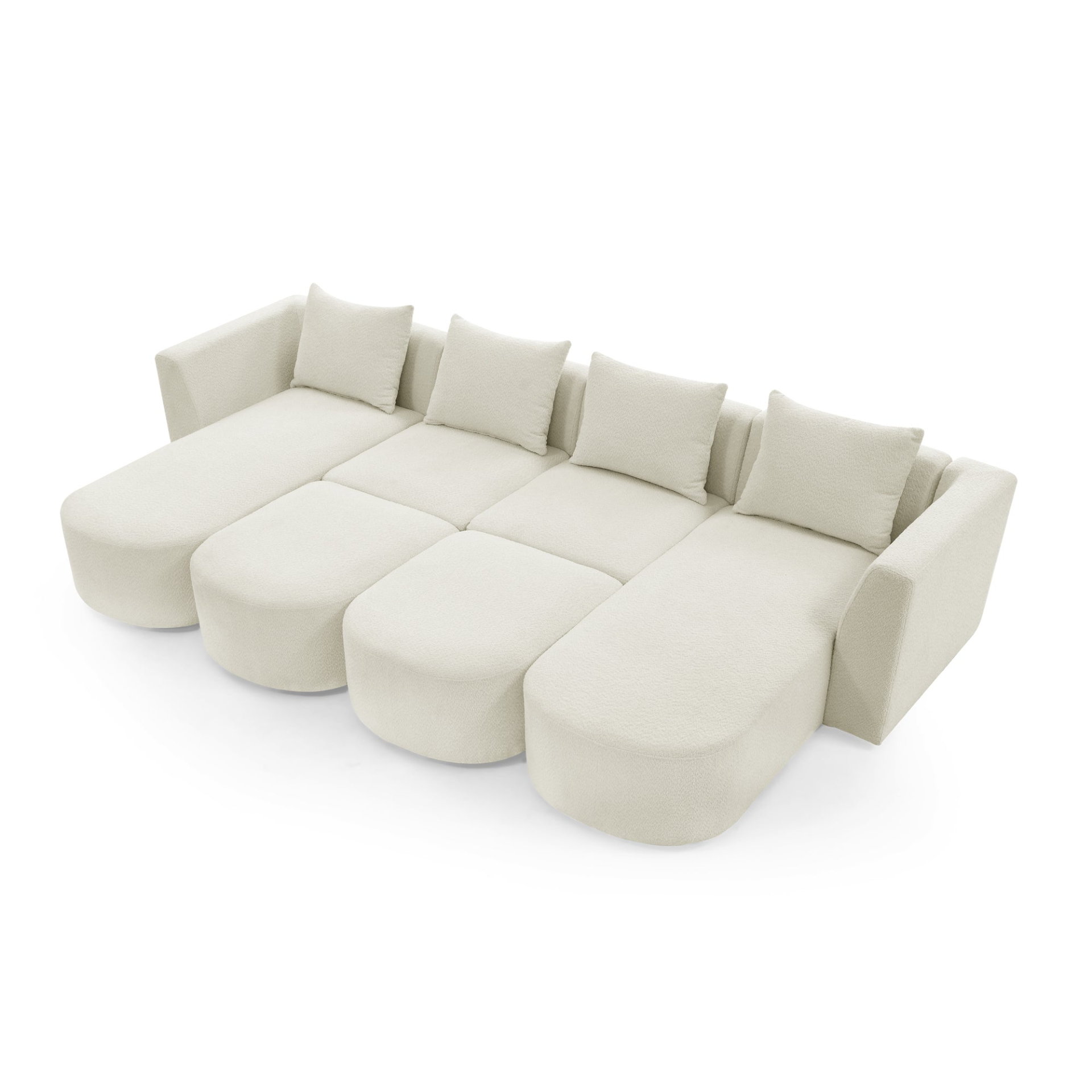 Sofa & Chair sets | U Shape Sectional Sofa including Two Single Seat, Two Chaises and Two Ottomans, Modular Sofa, DIY Combination, Loop Yarn Fabric, Beige | casafoyer.myshopify.com