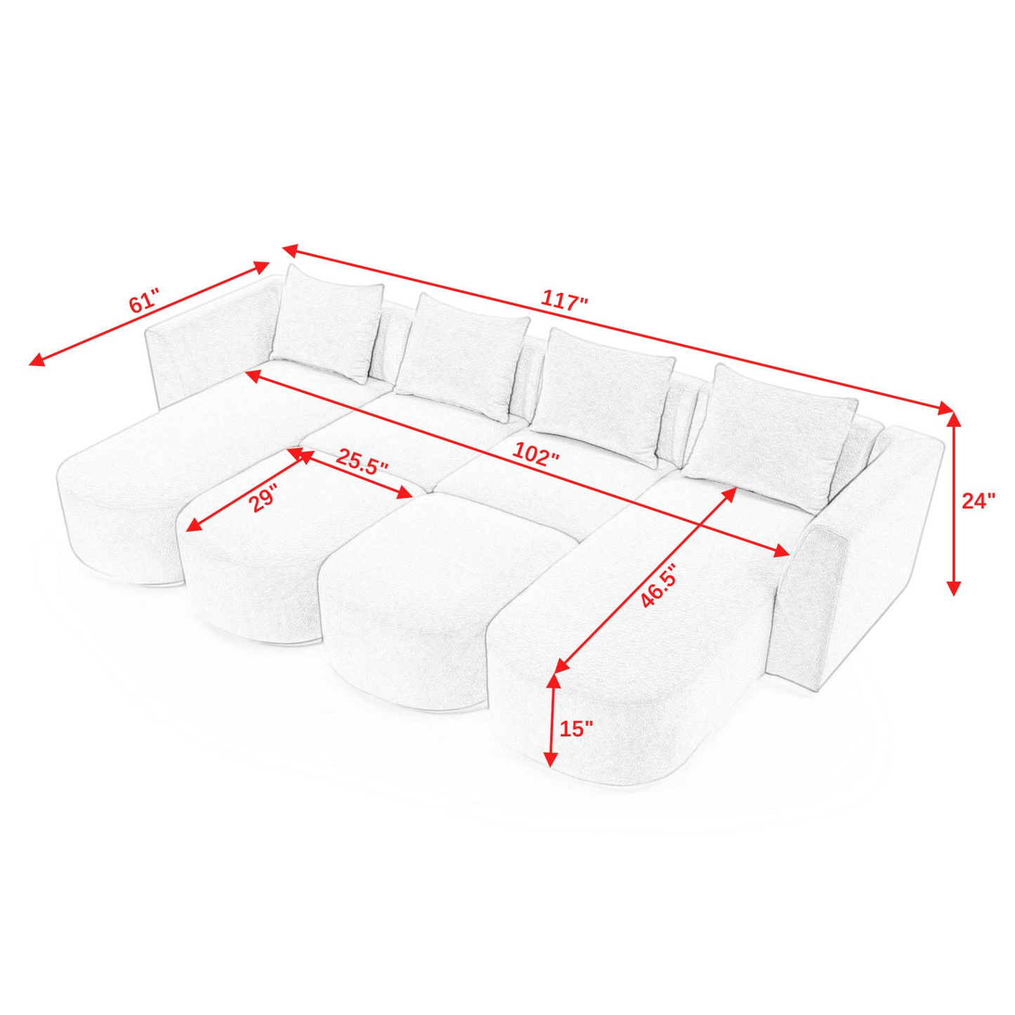 Sofa & Chair sets | U Shape Sectional Sofa including Two Single Seat, Two Chaises and Two Ottomans, Modular Sofa, DIY Combination, Loop Yarn Fabric, Beige | casafoyer.myshopify.com