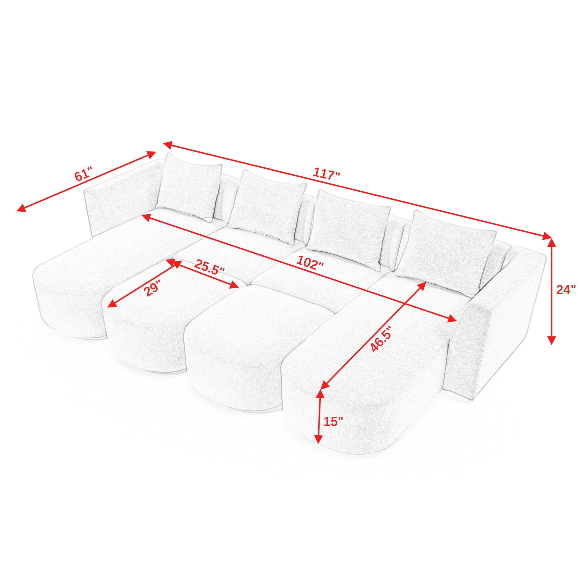 Sofa & Chair sets | U Shape Sectional Sofa including Two Single Seat, Two Chaises and Two Ottomans, Modular Sofa, DIY Combination, Loop Yarn Fabric, Beige | casafoyer.myshopify.com