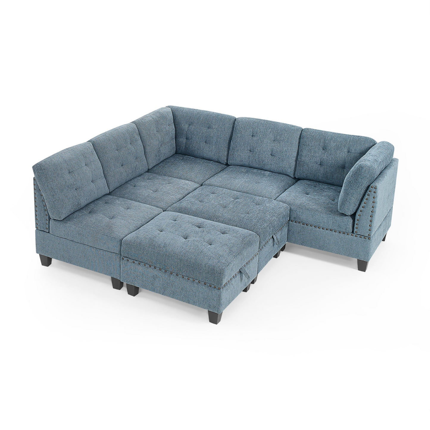 Sofa & Chair sets | L shape Modular Sectional Sofa,DIY Combination,includes Three Single Chair ,Two Corner and Two Ottoman,Navy Blue | casafoyer.myshopify.com