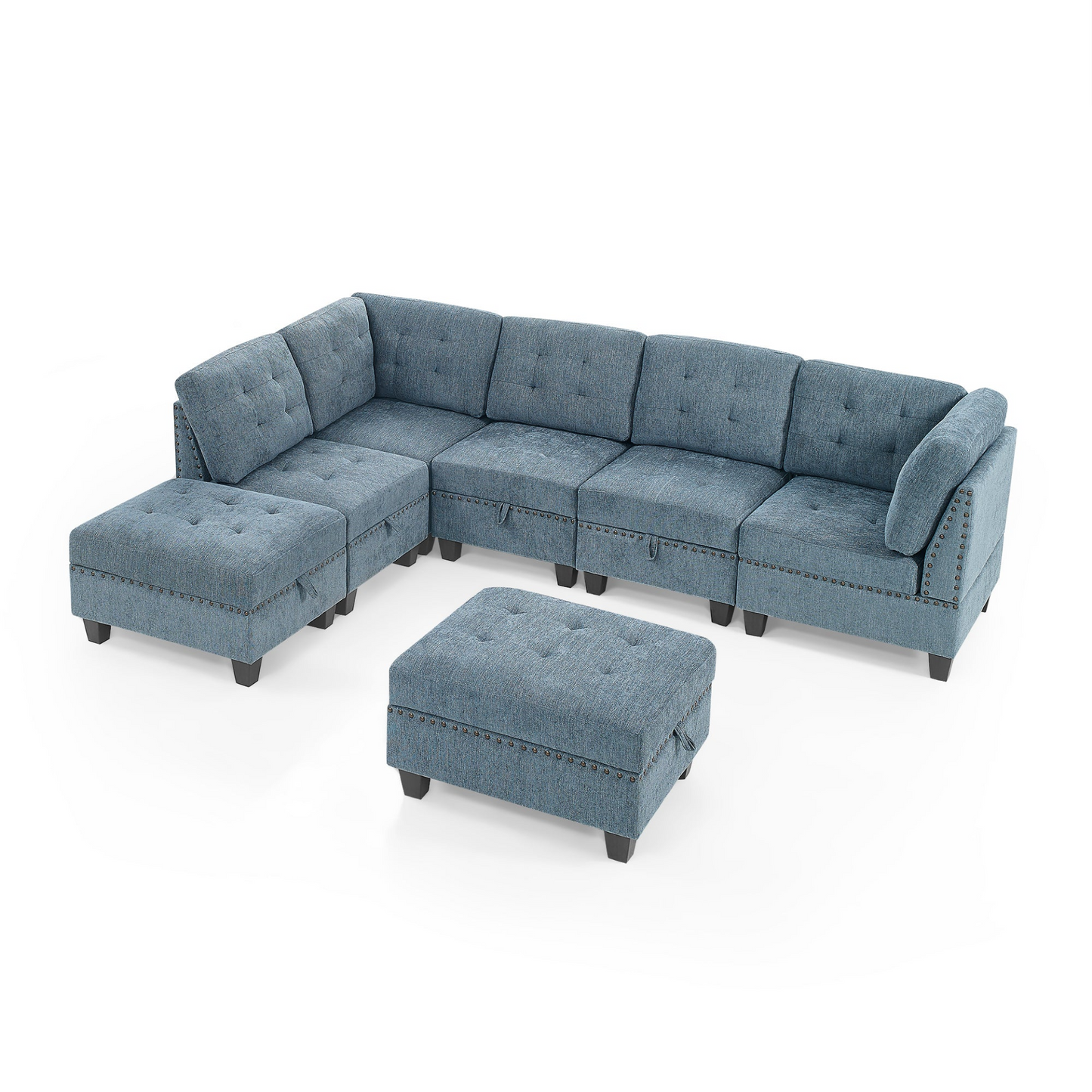 Sofa & Chair sets | L shape Modular Sectional Sofa,DIY Combination,includes Three Single Chair ,Two Corner and Two Ottoman,Navy Blue | casafoyer.myshopify.com