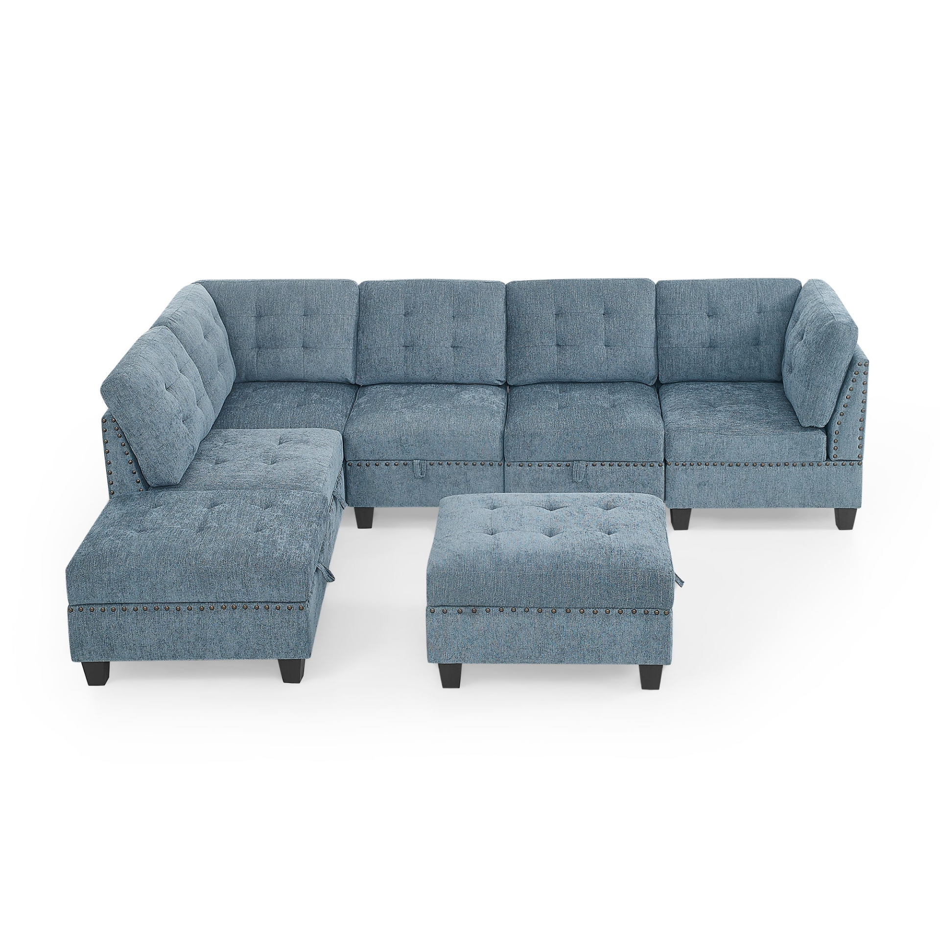 Sofa & Chair sets | L shape Modular Sectional Sofa,DIY Combination,includes Three Single Chair ,Two Corner and Two Ottoman,Navy Blue | casafoyer.myshopify.com