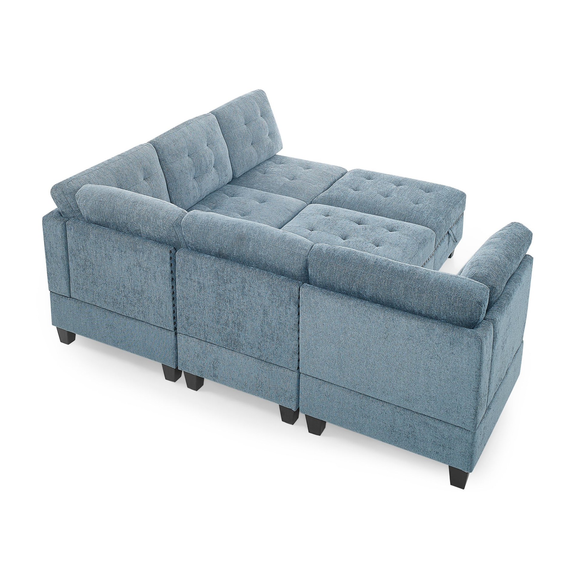 Sofa & Chair sets | L shape Modular Sectional Sofa,DIY Combination,includes Three Single Chair ,Two Corner and Two Ottoman,Navy Blue | casafoyer.myshopify.com