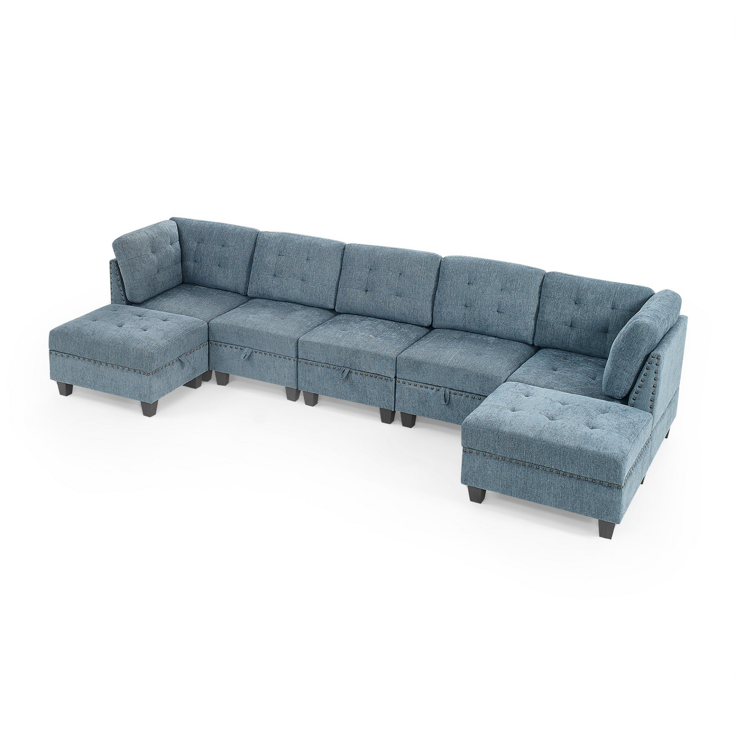 Sofa & Chair sets | L shape Modular Sectional Sofa,DIY Combination,includes Three Single Chair ,Two Corner and Two Ottoman,Navy Blue | casafoyer.myshopify.com