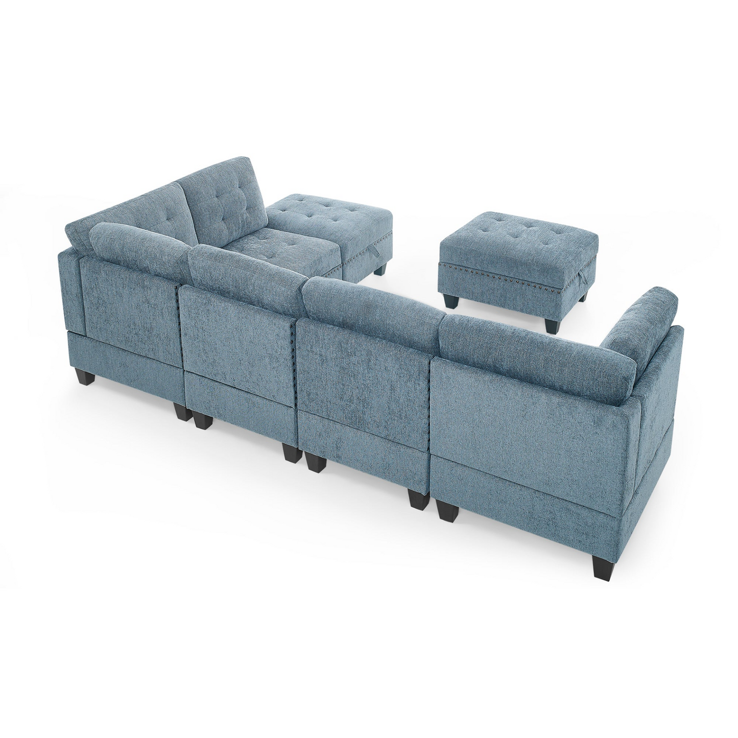 Sofa & Chair sets | L shape Modular Sectional Sofa,DIY Combination,includes Three Single Chair ,Two Corner and Two Ottoman,Navy Blue | casafoyer.myshopify.com