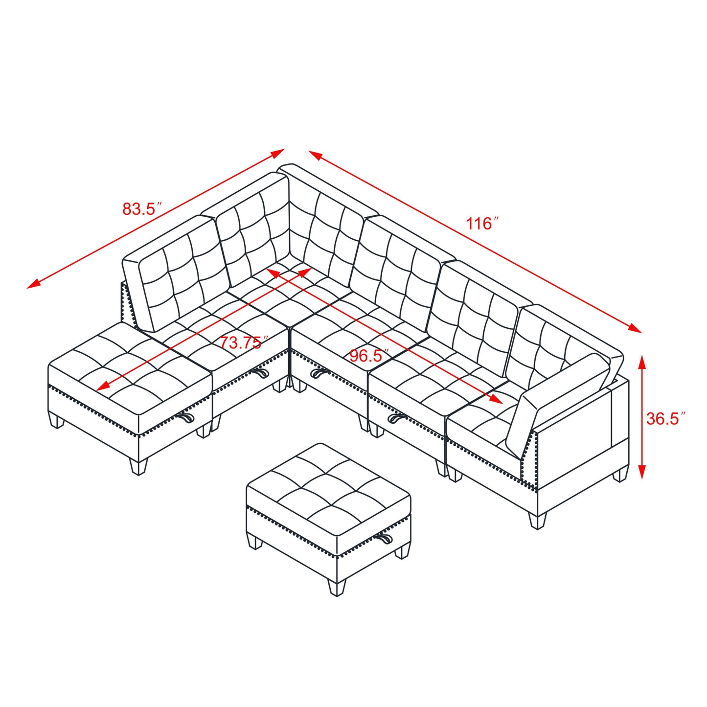 Sofa & Chair sets | L shape Modular Sectional Sofa,DIY Combination,includes Three Single Chair ,Two Corner and Two Ottoman,Navy Blue | casafoyer.myshopify.com