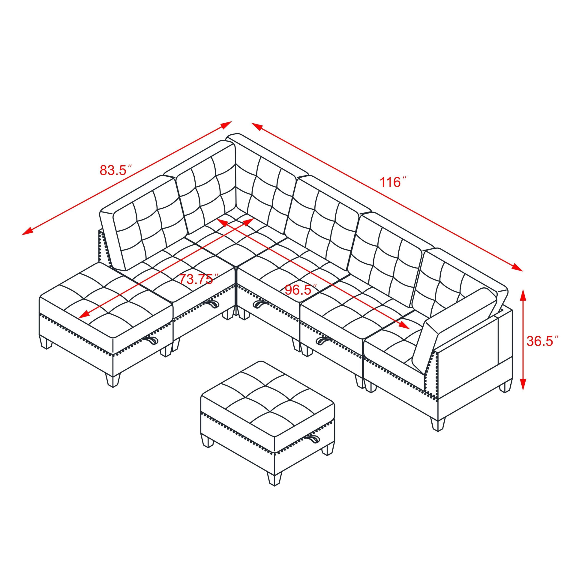 Sofa & Chair sets | L shape Modular Sectional Sofa,DIY Combination,includes Three Single Chair ,Two Corner and Two Ottoman,Navy Blue | casafoyer.myshopify.com