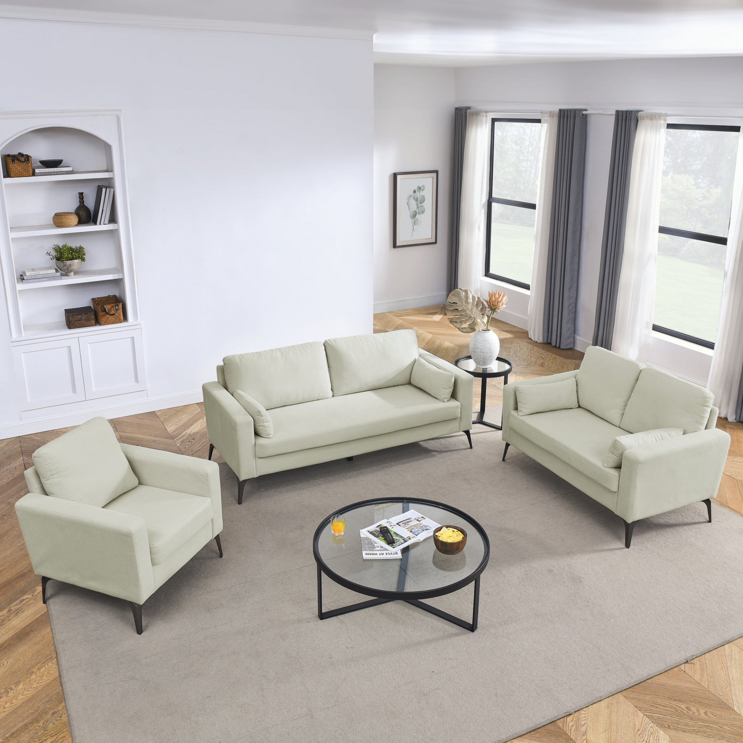 Sofa & Chair sets | 3 Piece Living Room Sofa Set, including 3-Seater Sofa, Loveseat and Sofa Chair, with Two Small Pillows, Corduroy Beige | casafoyer.myshopify.com