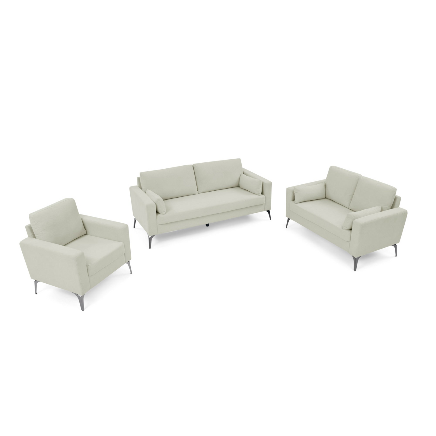 Sofa & Chair sets | 3 Piece Living Room Sofa Set, including 3-Seater Sofa, Loveseat and Sofa Chair, with Two Small Pillows, Corduroy Beige | casafoyer.myshopify.com