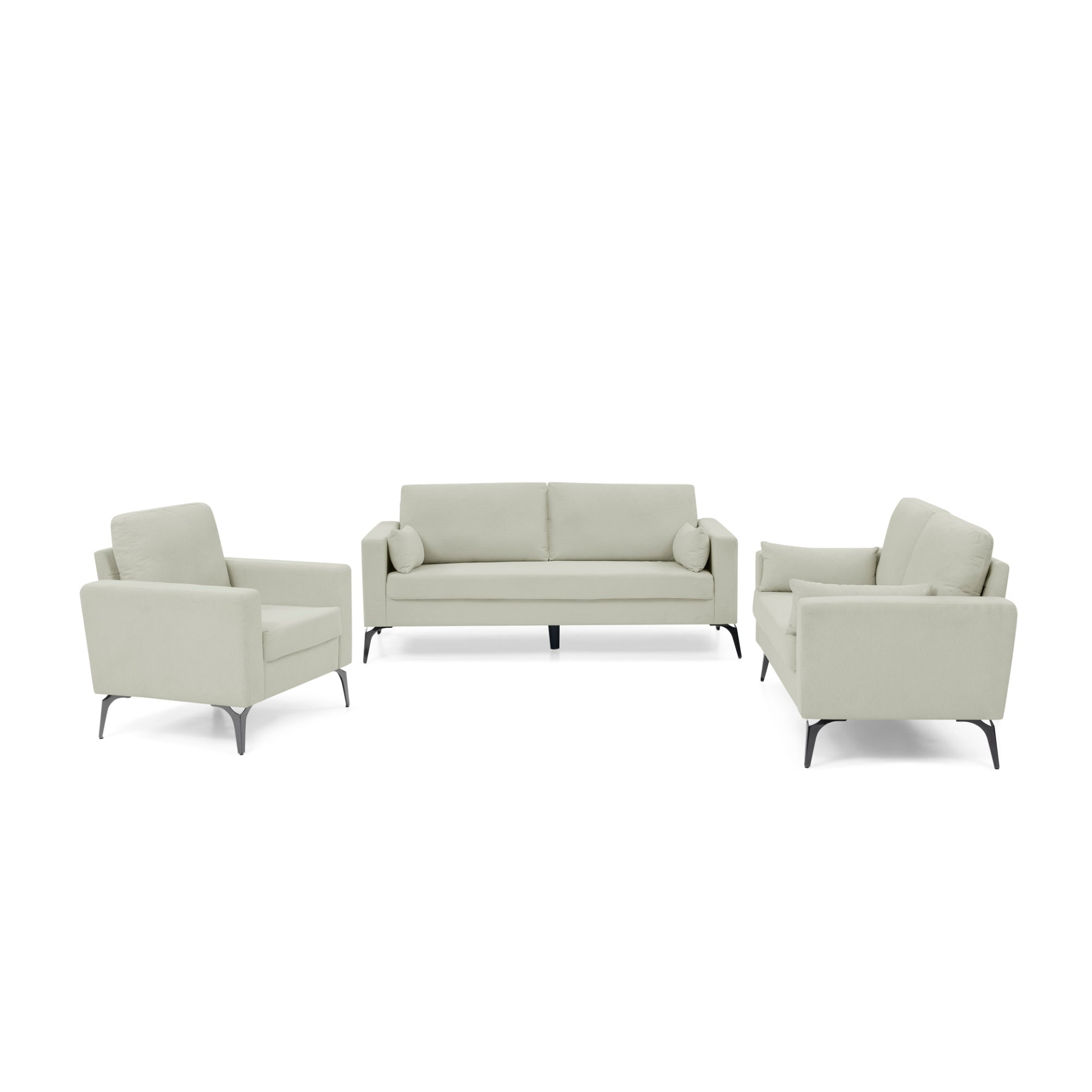 Sofa & Chair sets | 3 Piece Living Room Sofa Set, including 3-Seater Sofa, Loveseat and Sofa Chair, with Two Small Pillows, Corduroy Beige | casafoyer.myshopify.com