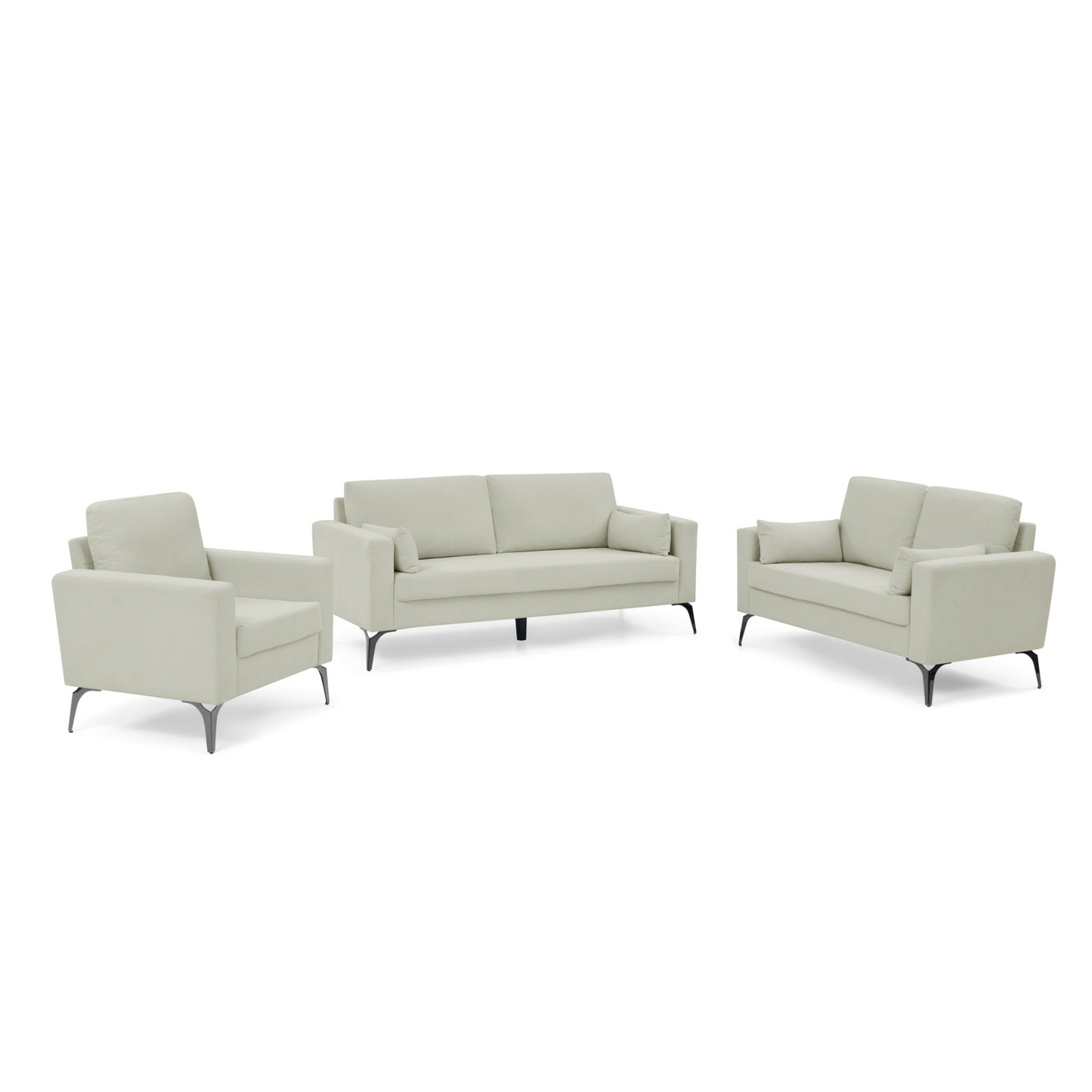 Sofa & Chair sets | 3 Piece Living Room Sofa Set, including 3-Seater Sofa, Loveseat and Sofa Chair, with Two Small Pillows, Corduroy Beige | casafoyer.myshopify.com