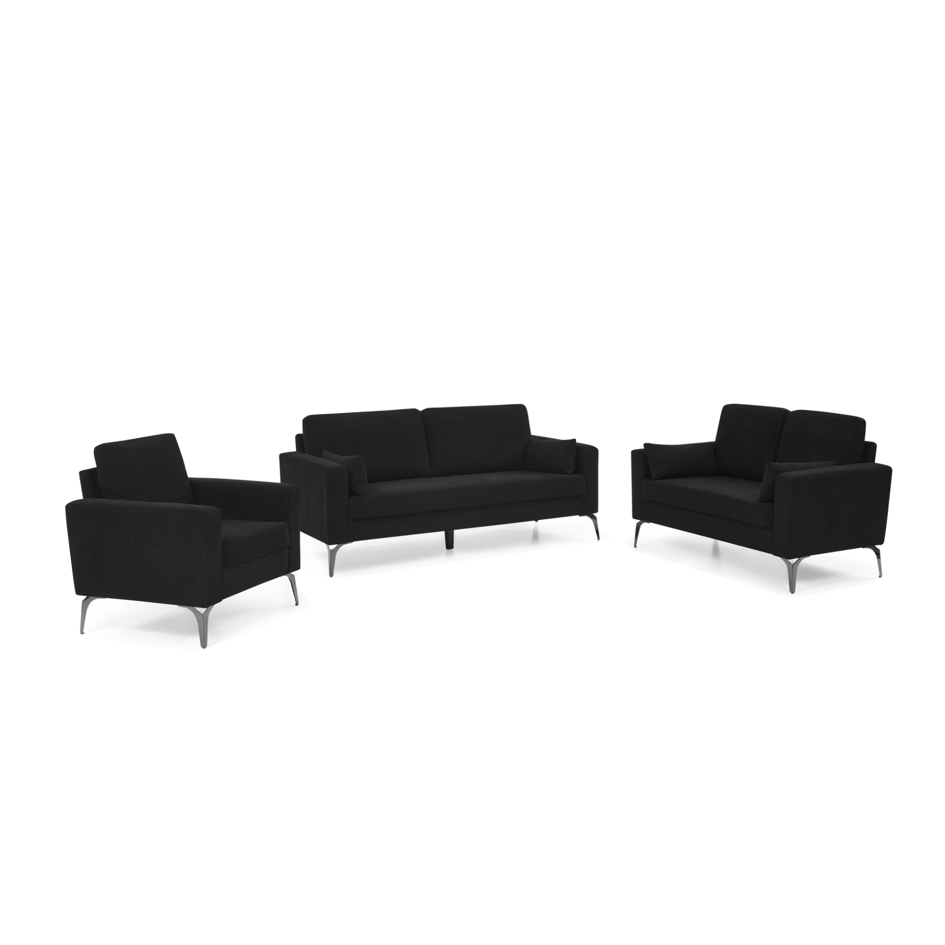 Sofa & Chair sets | 3 Piece Living Room Sofa Set, including 3-Seater Sofa, Loveseat and Sofa Chair, with Two Small Pillows, Corduroy Black | casafoyer.myshopify.com