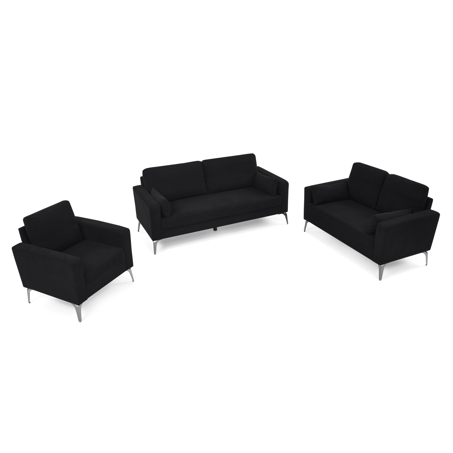 Sofa & Chair sets | 3 Piece Living Room Sofa Set, including 3-Seater Sofa, Loveseat and Sofa Chair, with Two Small Pillows, Corduroy Black | casafoyer.myshopify.com