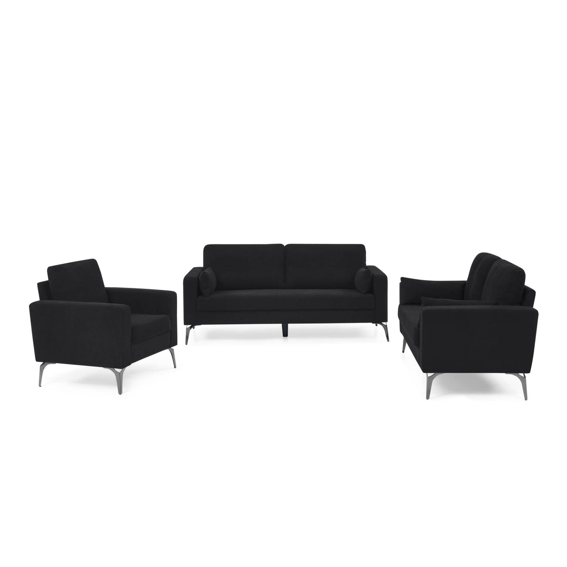 Sofa & Chair sets | 3 Piece Living Room Sofa Set, including 3-Seater Sofa, Loveseat and Sofa Chair, with Two Small Pillows, Corduroy Black | casafoyer.myshopify.com