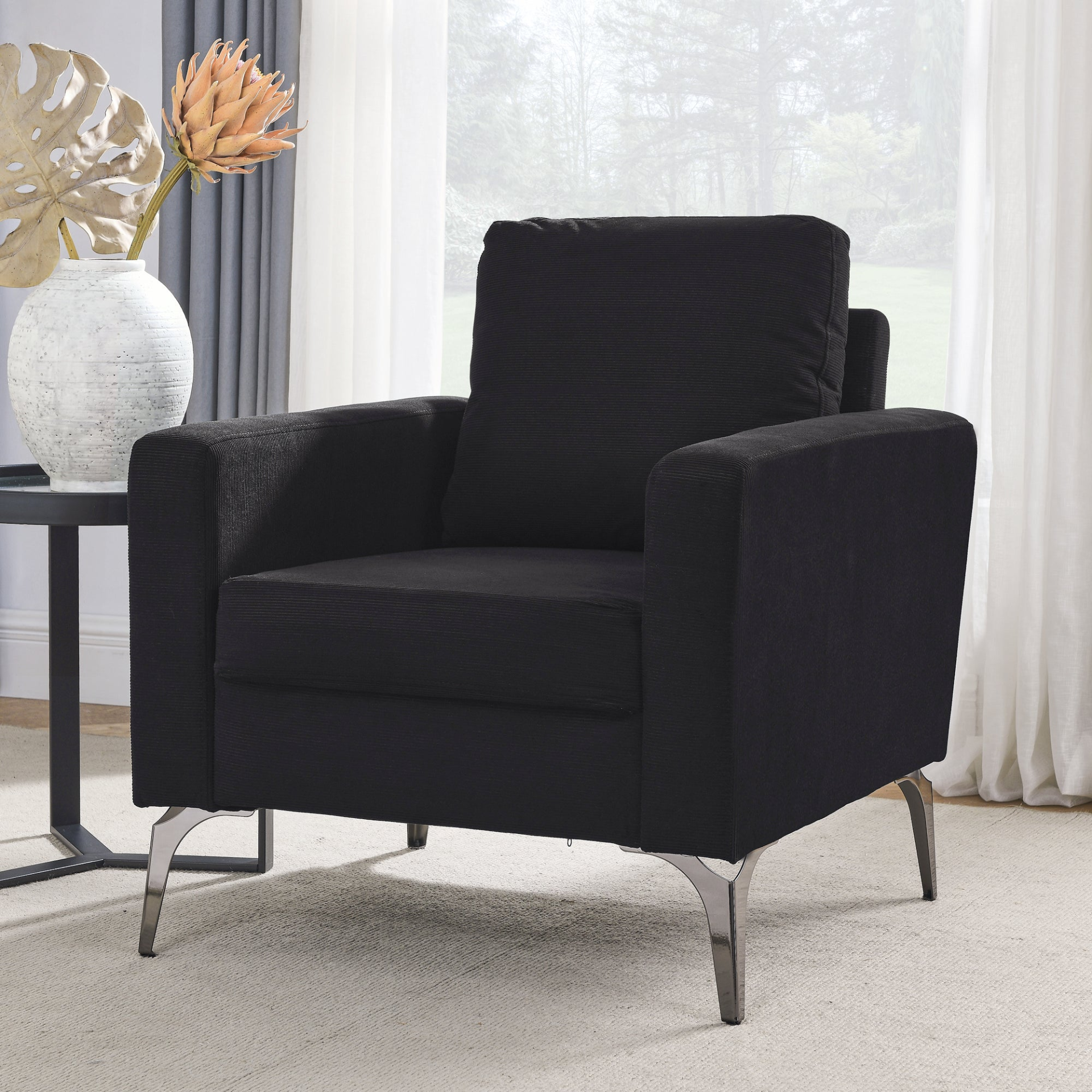 Sofa & Chair sets | 3 Piece Living Room Sofa Set, including 3-Seater Sofa, Loveseat and Sofa Chair, with Two Small Pillows, Corduroy Black | casafoyer.myshopify.com