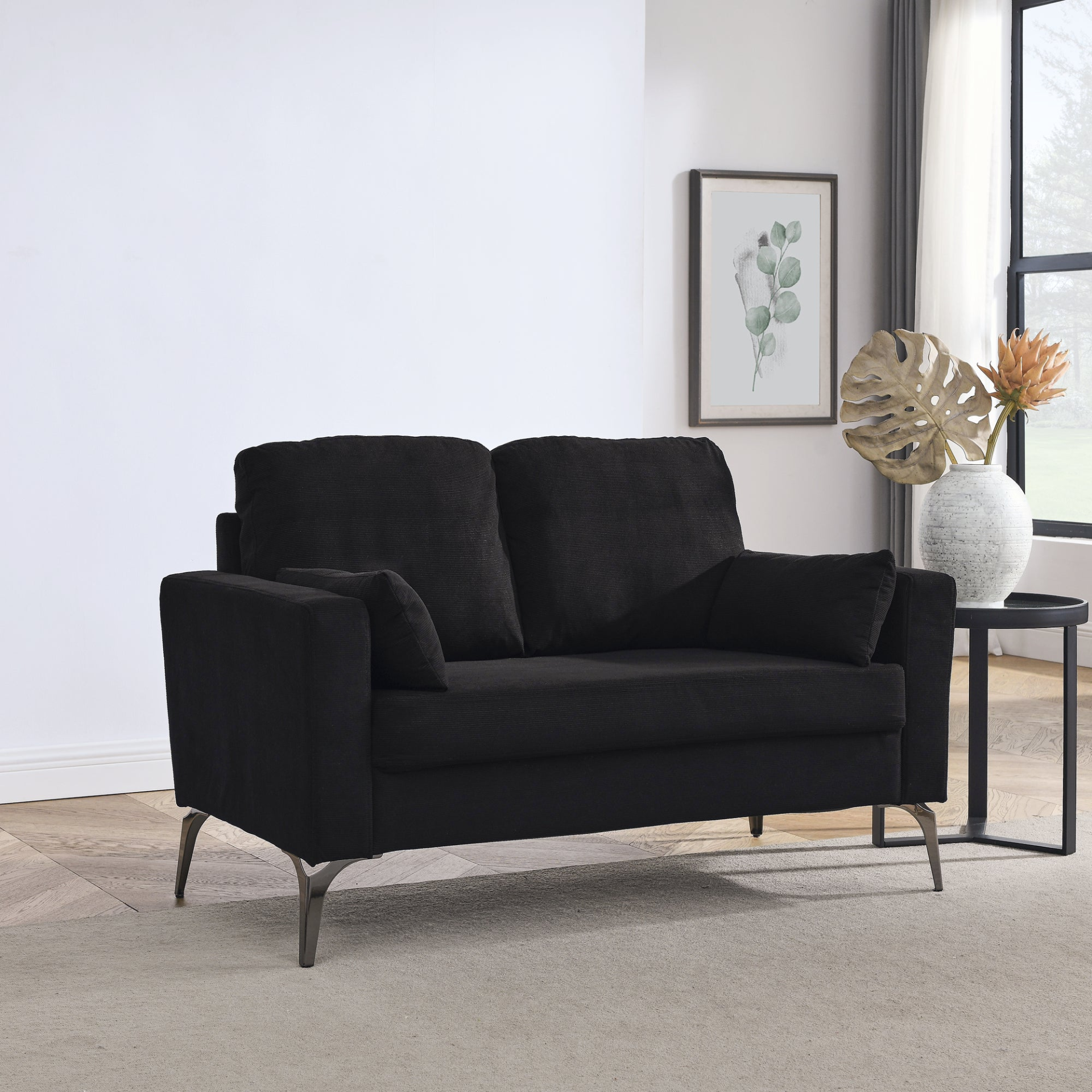 Sofa & Chair sets | 3 Piece Living Room Sofa Set, including 3-Seater Sofa, Loveseat and Sofa Chair, with Two Small Pillows, Corduroy Black | casafoyer.myshopify.com