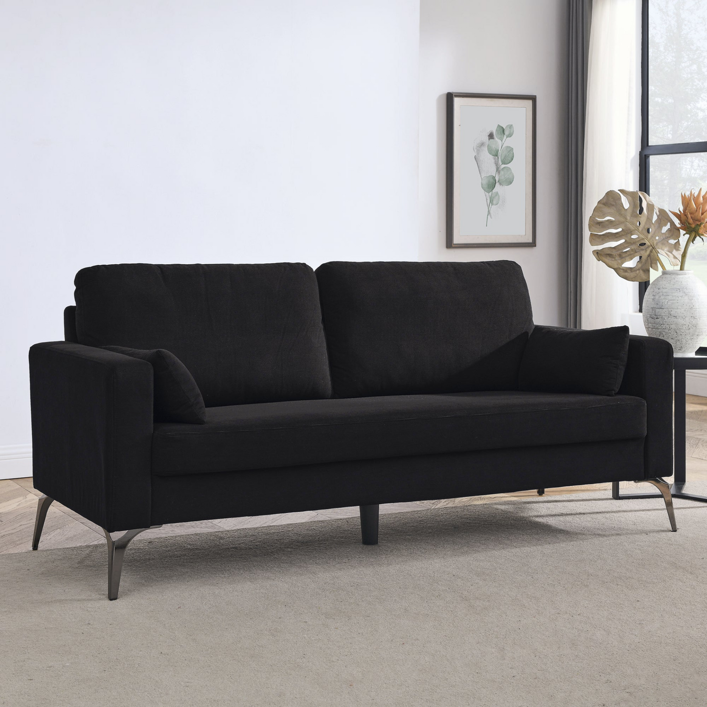 Sofa & Chair sets | 3 Piece Living Room Sofa Set, including 3-Seater Sofa, Loveseat and Sofa Chair, with Two Small Pillows, Corduroy Black | casafoyer.myshopify.com