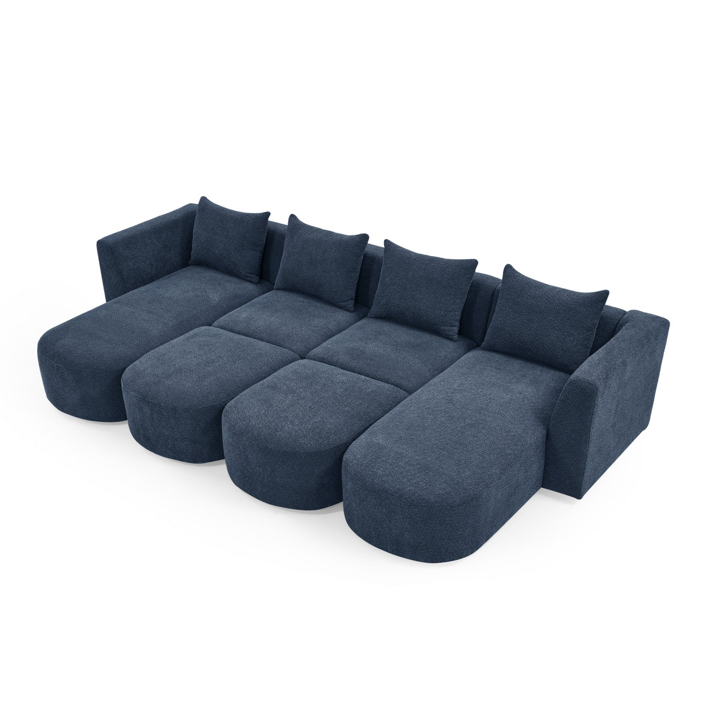 Sofa & Chair sets | U Shape Sectional Sofa including Two Single Seat, Two Chaises and Two Ottomans, Modular Sofa, DIY Combination, Loop Yarn Fabric, Navy | casafoyer.myshopify.com