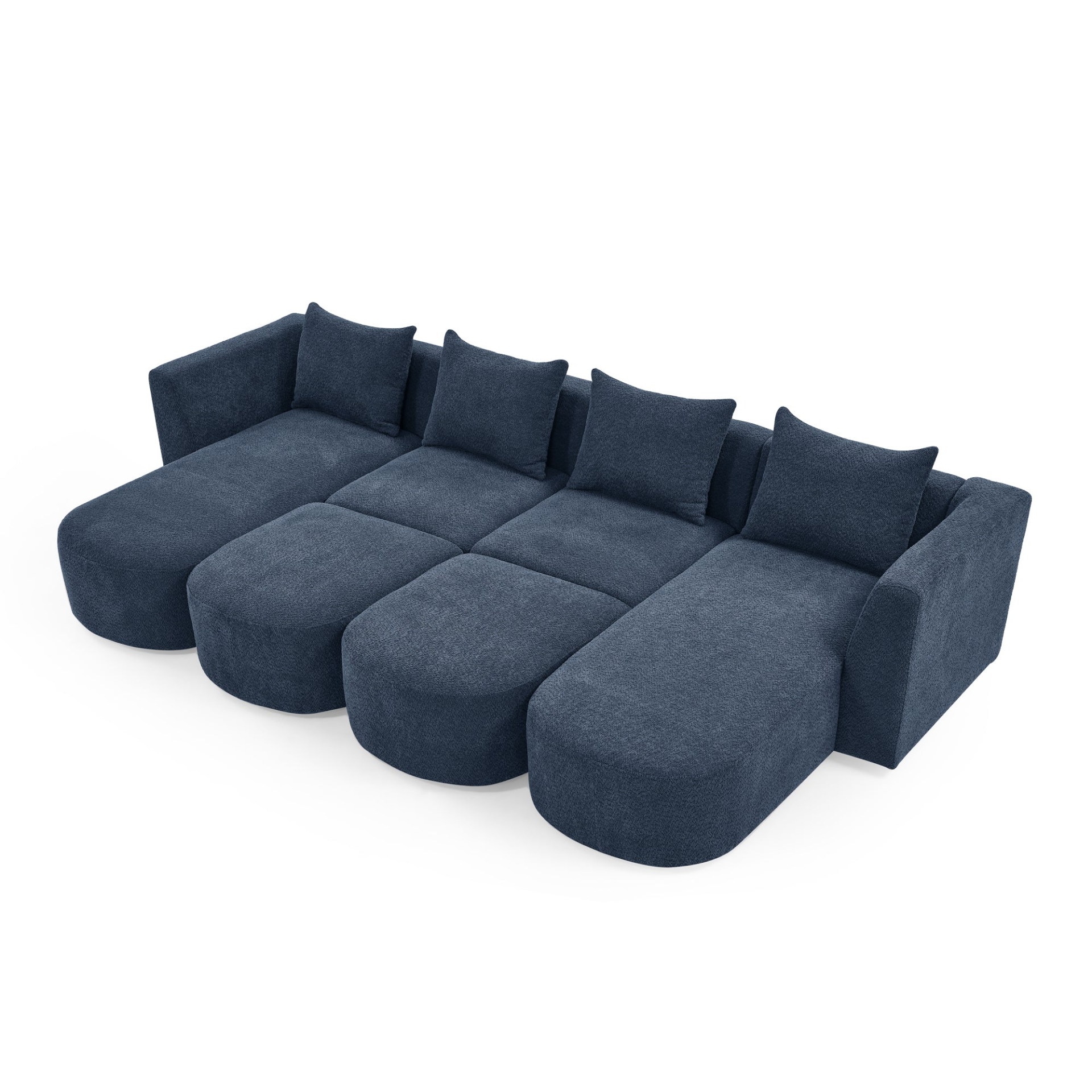 Sofa & Chair sets | U Shape Sectional Sofa including Two Single Seat, Two Chaises and Two Ottomans, Modular Sofa, DIY Combination, Loop Yarn Fabric, Navy | casafoyer.myshopify.com