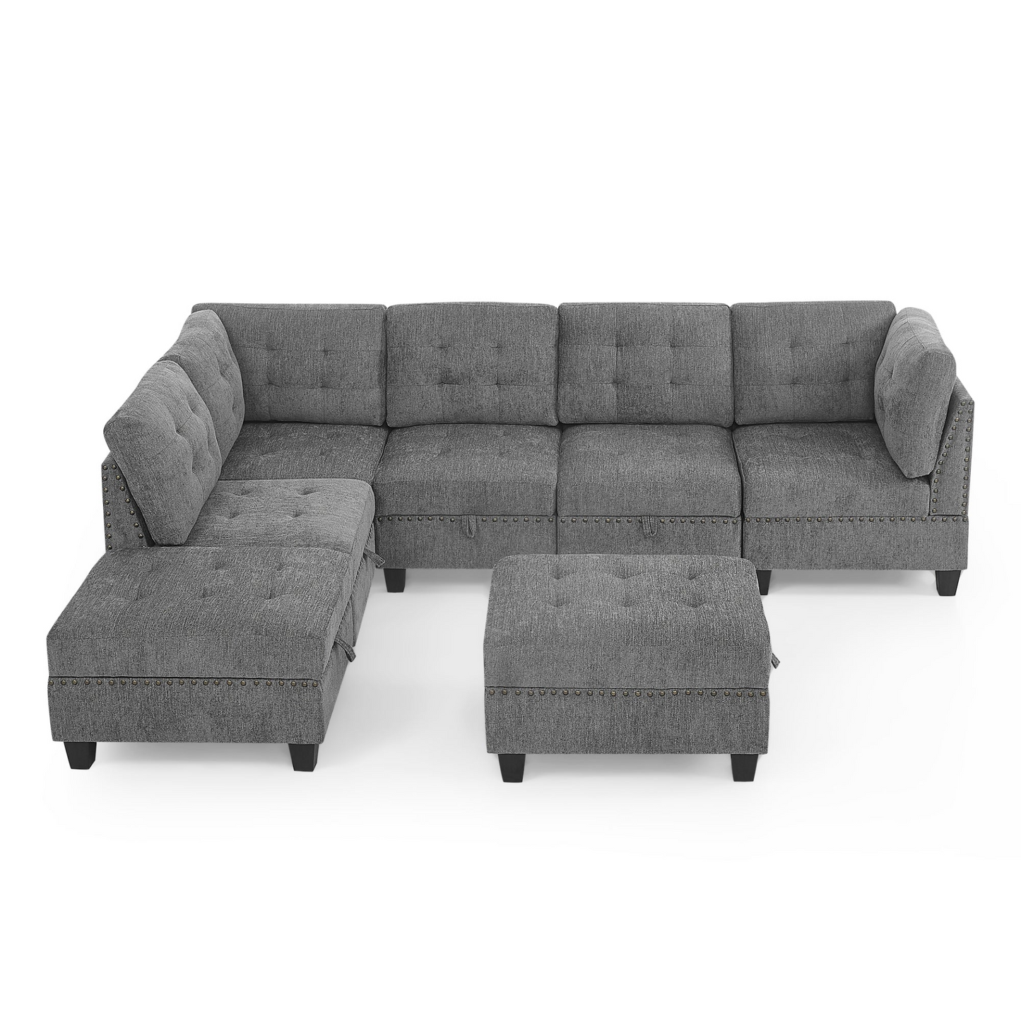 Sofa & Chair sets | L shape Modular Sectional Sofa,DIY Combination,includes Three Single Chair ,Two Corner and Two Ottoman,Grey Chenille | casafoyer.myshopify.com