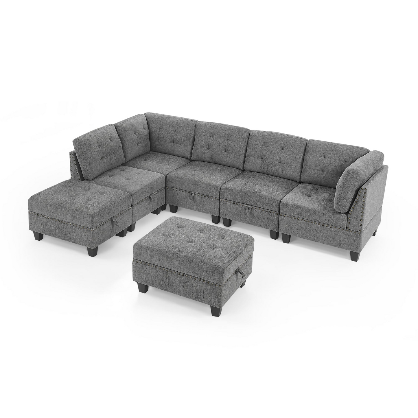 Sofa & Chair sets | L shape Modular Sectional Sofa,DIY Combination,includes Three Single Chair ,Two Corner and Two Ottoman,Grey Chenille | casafoyer.myshopify.com