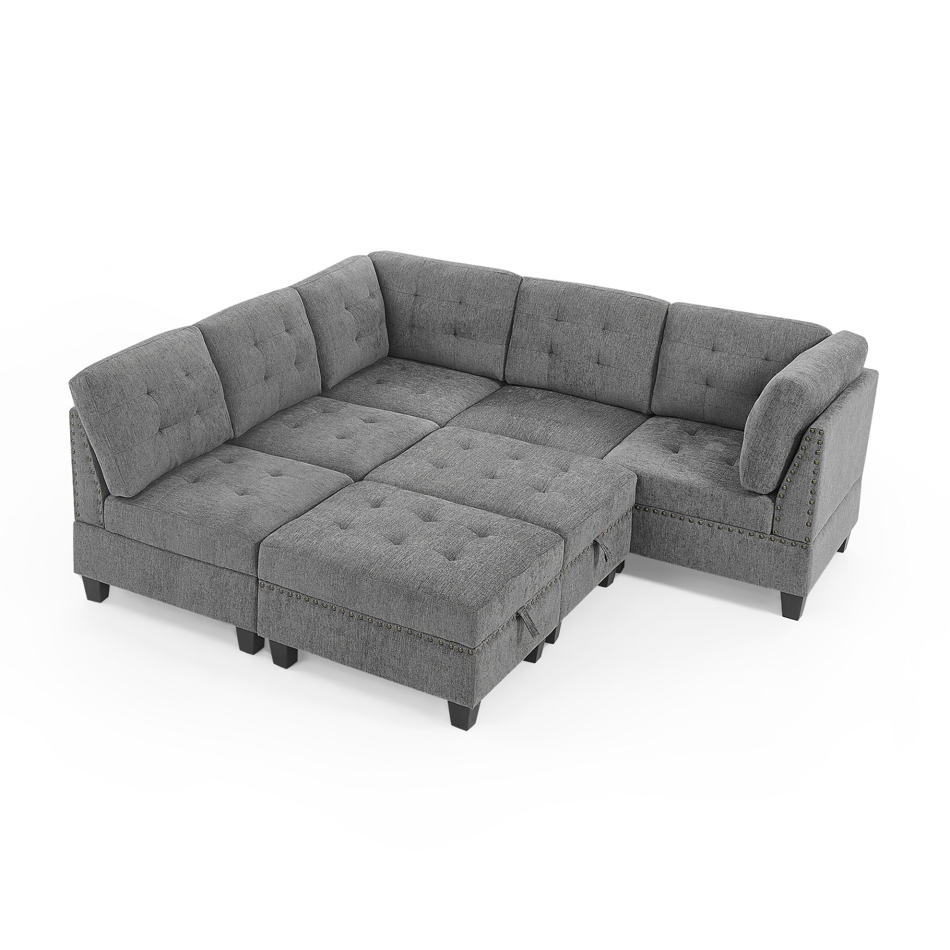 Sofa & Chair sets | L shape Modular Sectional Sofa,DIY Combination,includes Three Single Chair ,Two Corner and Two Ottoman,Grey Chenille | casafoyer.myshopify.com