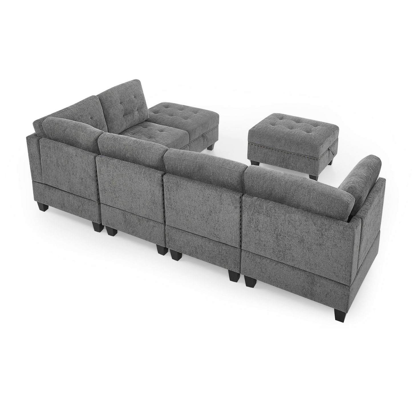 Sofa & Chair sets | L shape Modular Sectional Sofa,DIY Combination,includes Three Single Chair ,Two Corner and Two Ottoman,Grey Chenille | casafoyer.myshopify.com