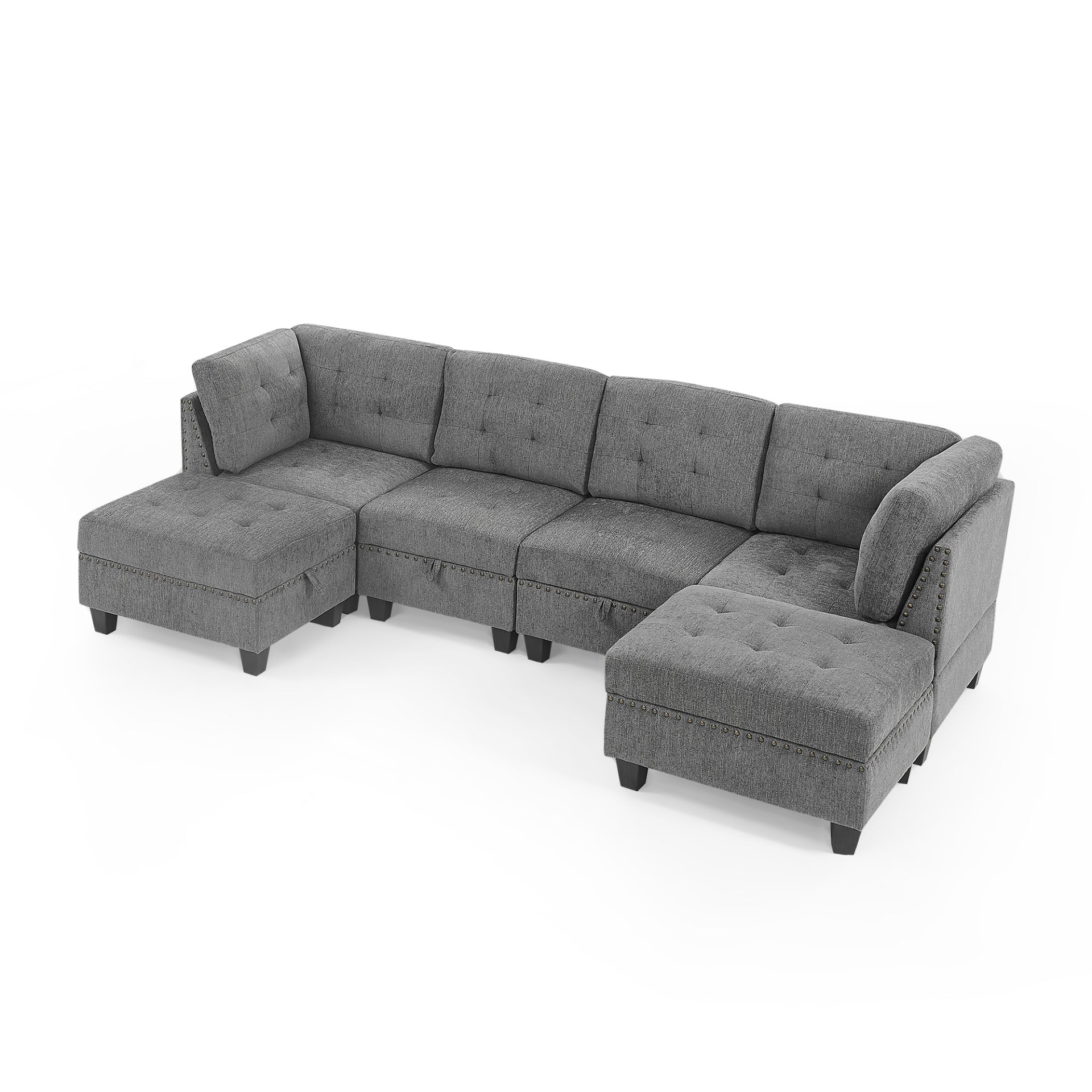 Sofa & Chair sets | U shape Modular Sectional Sofa,DIY Combination,includes Two Single Chair ,Two Corner and Two Ottoman,Grey Chenille | casafoyer.myshopify.com