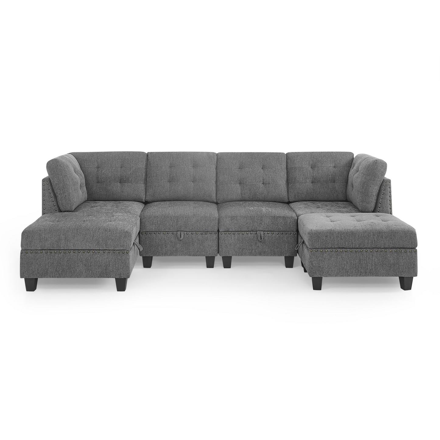 Sofa & Chair sets | U shape Modular Sectional Sofa,DIY Combination,includes Two Single Chair ,Two Corner and Two Ottoman,Grey Chenille | casafoyer.myshopify.com