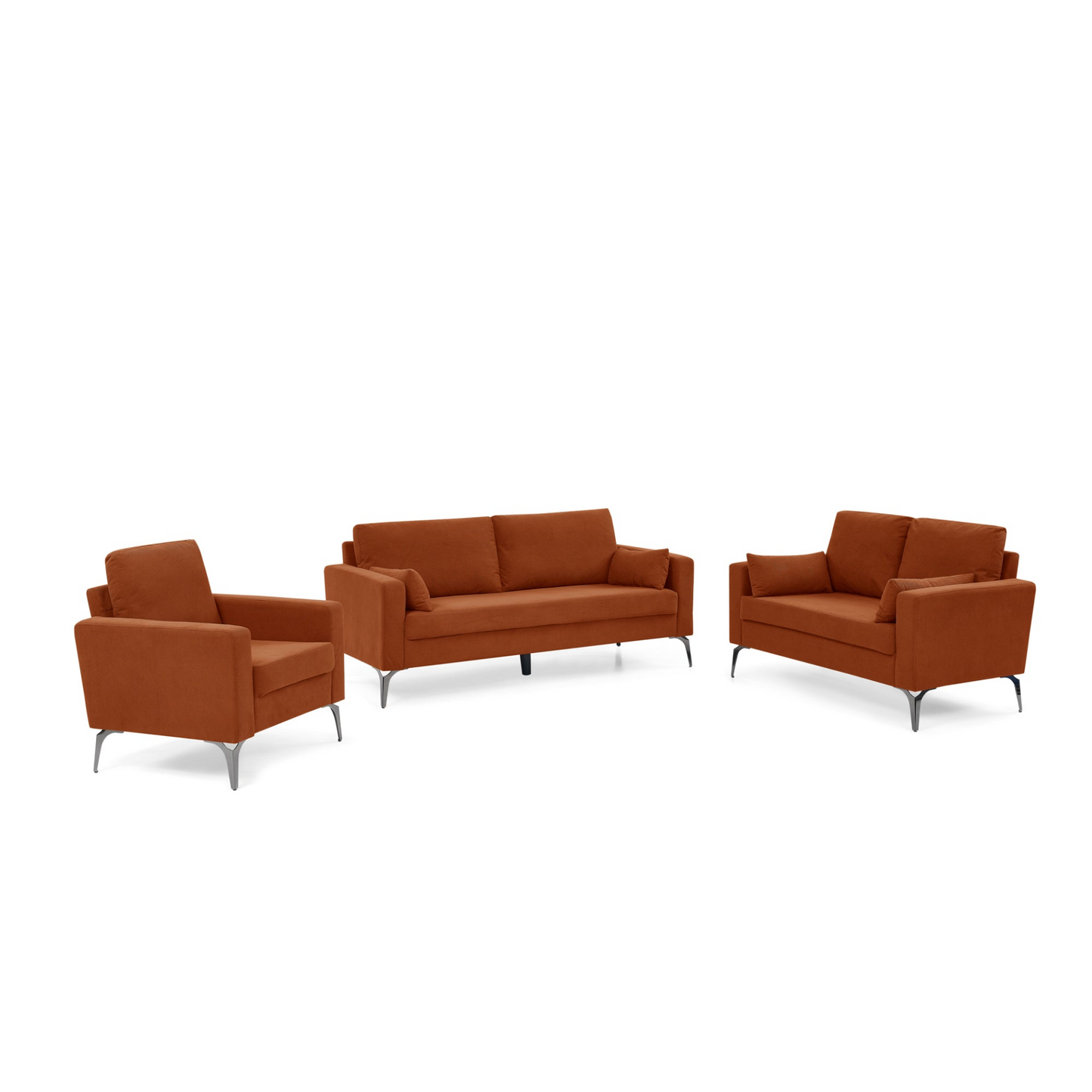 Sofa & Chair sets | 3 Piece Living Room Sofa Set, including 3-Seater Sofa, Loveseat and Sofa Chair, with Two Small Pillows, Corduroy Orange | casafoyer.myshopify.com