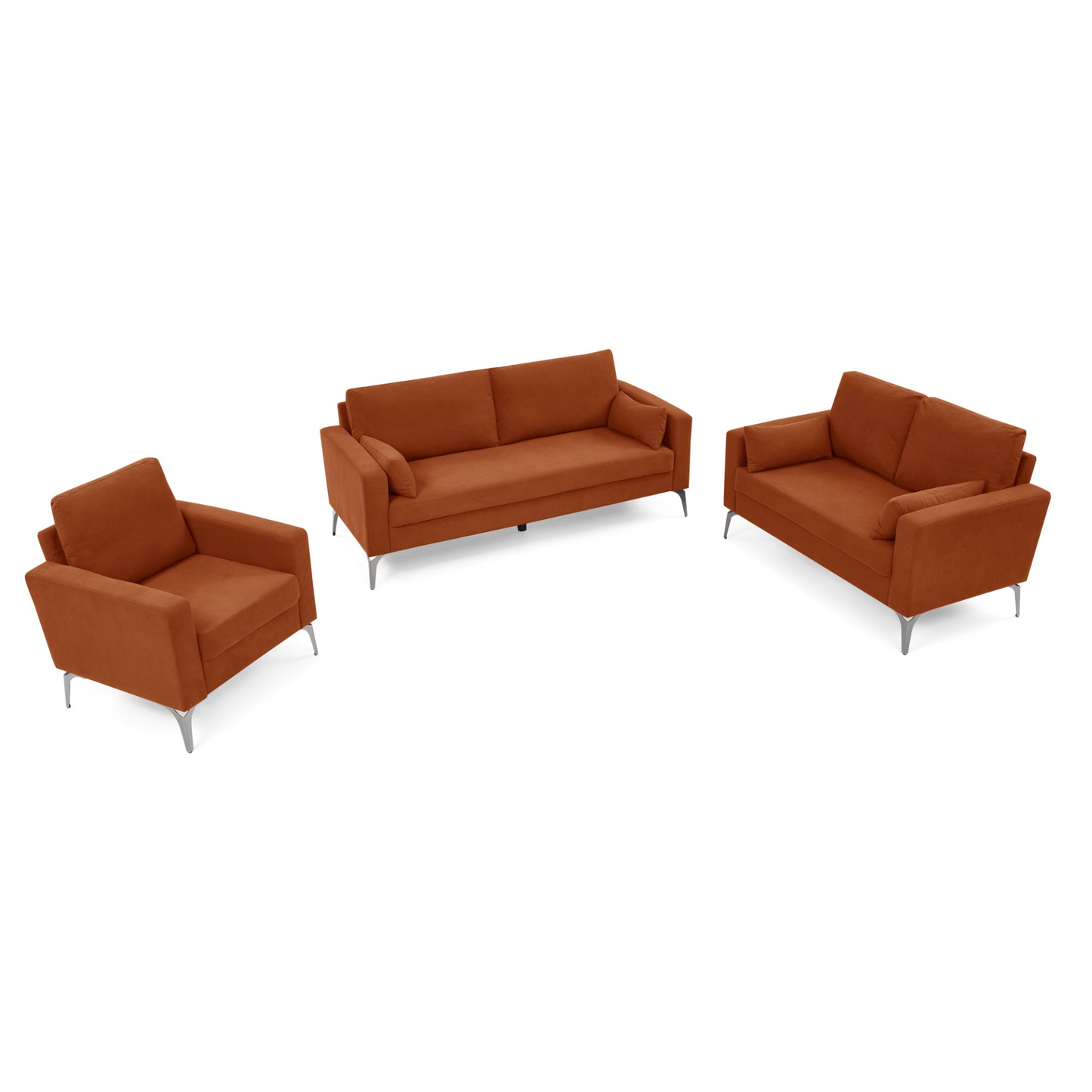 Sofa & Chair sets | 3 Piece Living Room Sofa Set, including 3-Seater Sofa, Loveseat and Sofa Chair, with Two Small Pillows, Corduroy Orange | casafoyer.myshopify.com