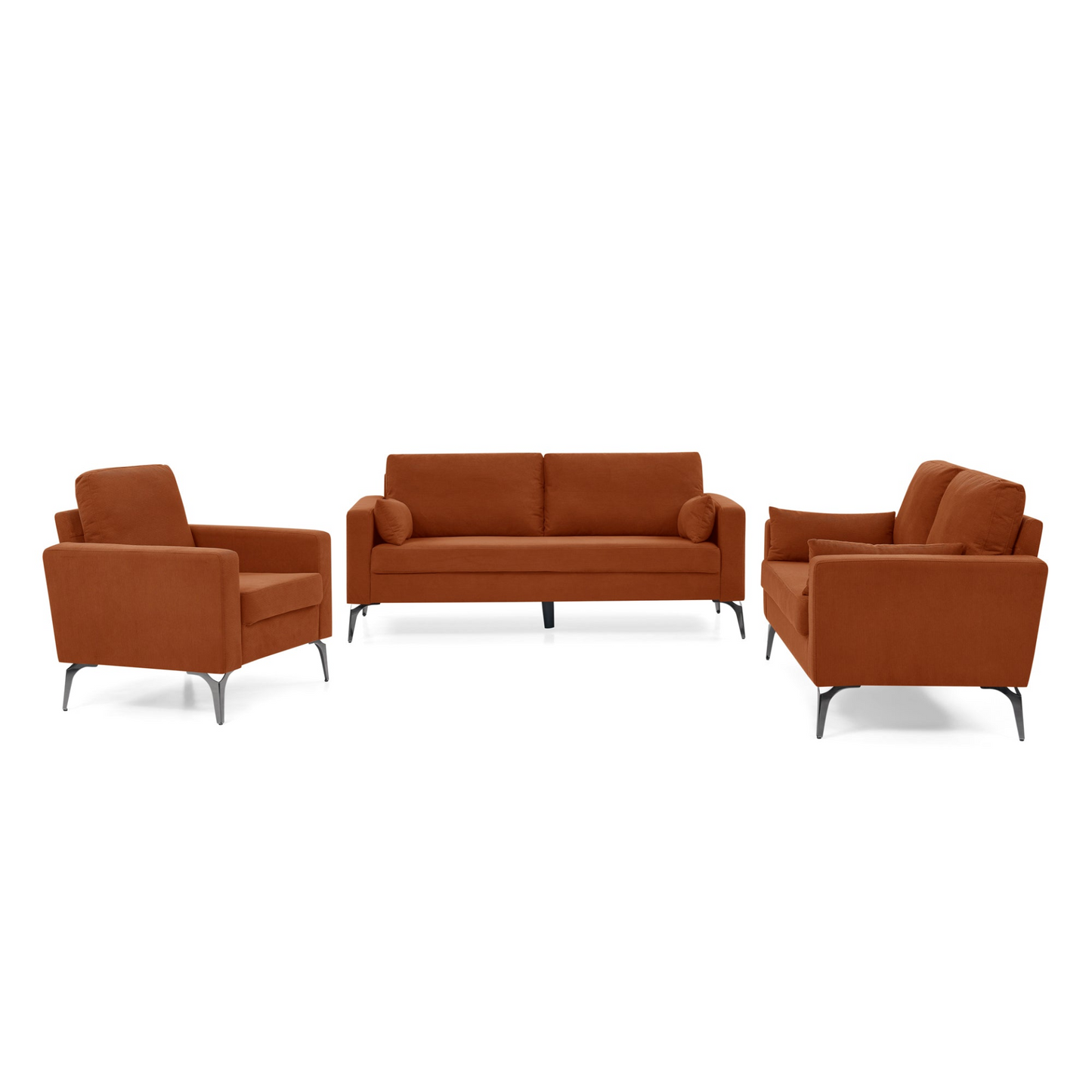 Sofa & Chair sets | 3 Piece Living Room Sofa Set, including 3-Seater Sofa, Loveseat and Sofa Chair, with Two Small Pillows, Corduroy Orange | casafoyer.myshopify.com