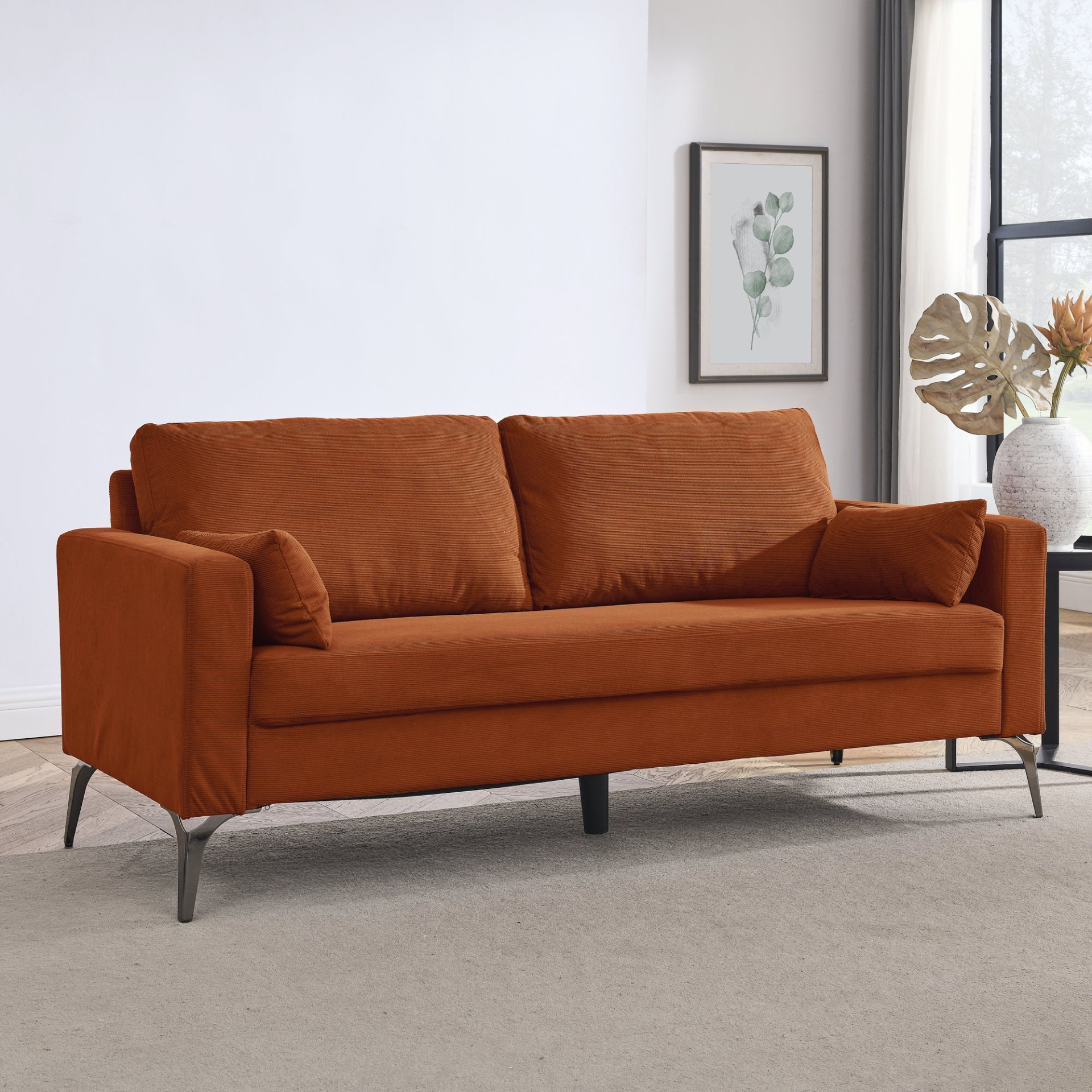 Sofa & Chair sets | 3 Piece Living Room Sofa Set, including 3-Seater Sofa, Loveseat and Sofa Chair, with Two Small Pillows, Corduroy Orange | casafoyer.myshopify.com