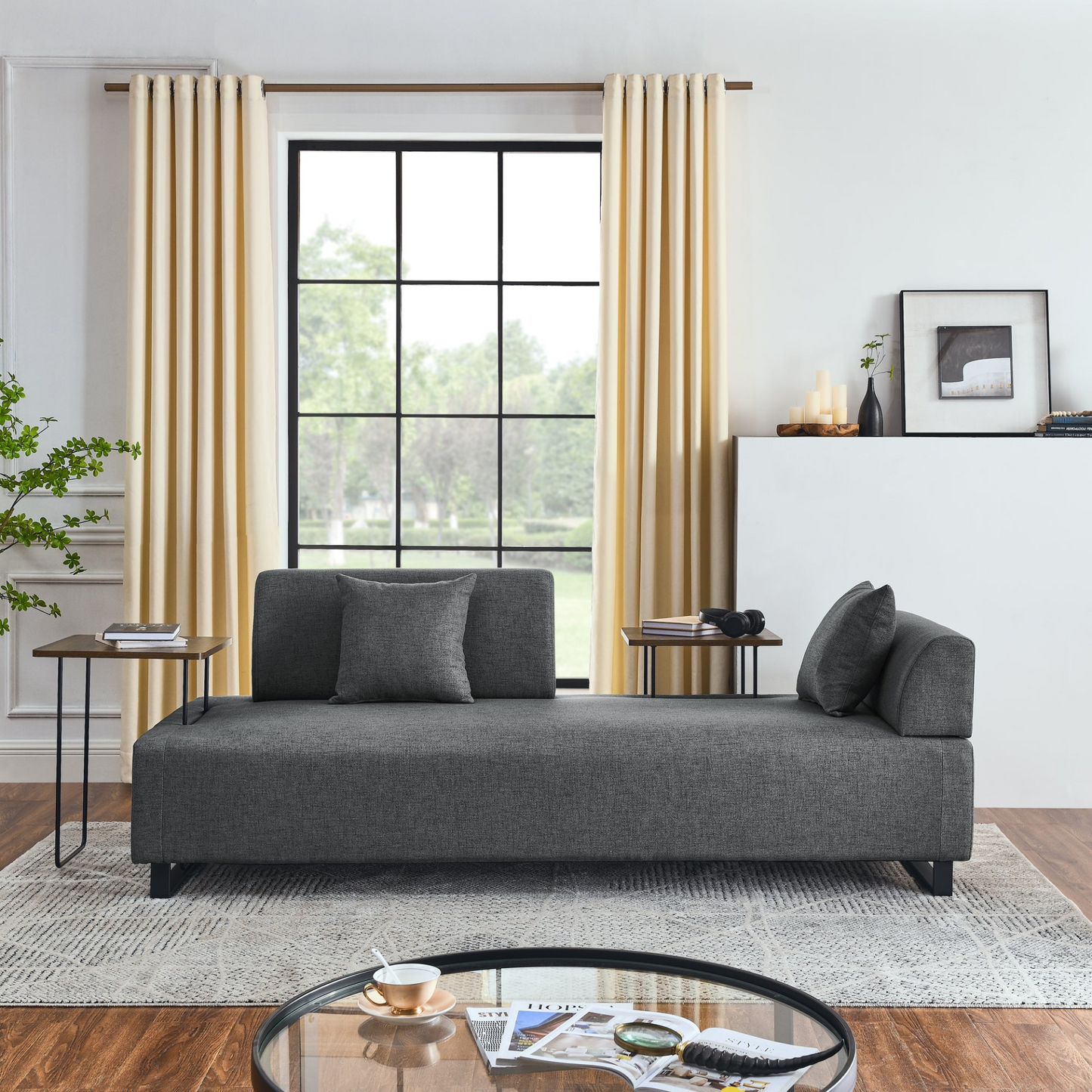 Sofa & Chair sets | Linen Fabric 3 Seat Sofa with Two End Tables and Two Pillows, Removable Back and Armrest, Morden Style Upholstered 3-Seat Couch for Living Room | casafoyer.myshopify.com