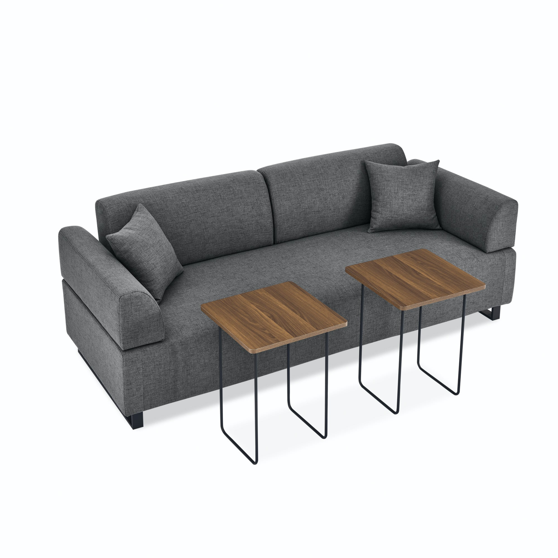 Sofa & Chair sets | Linen Fabric 3 Seat Sofa with Two End Tables and Two Pillows, Removable Back and Armrest, Morden Style Upholstered 3-Seat Couch for Living Room | casafoyer.myshopify.com