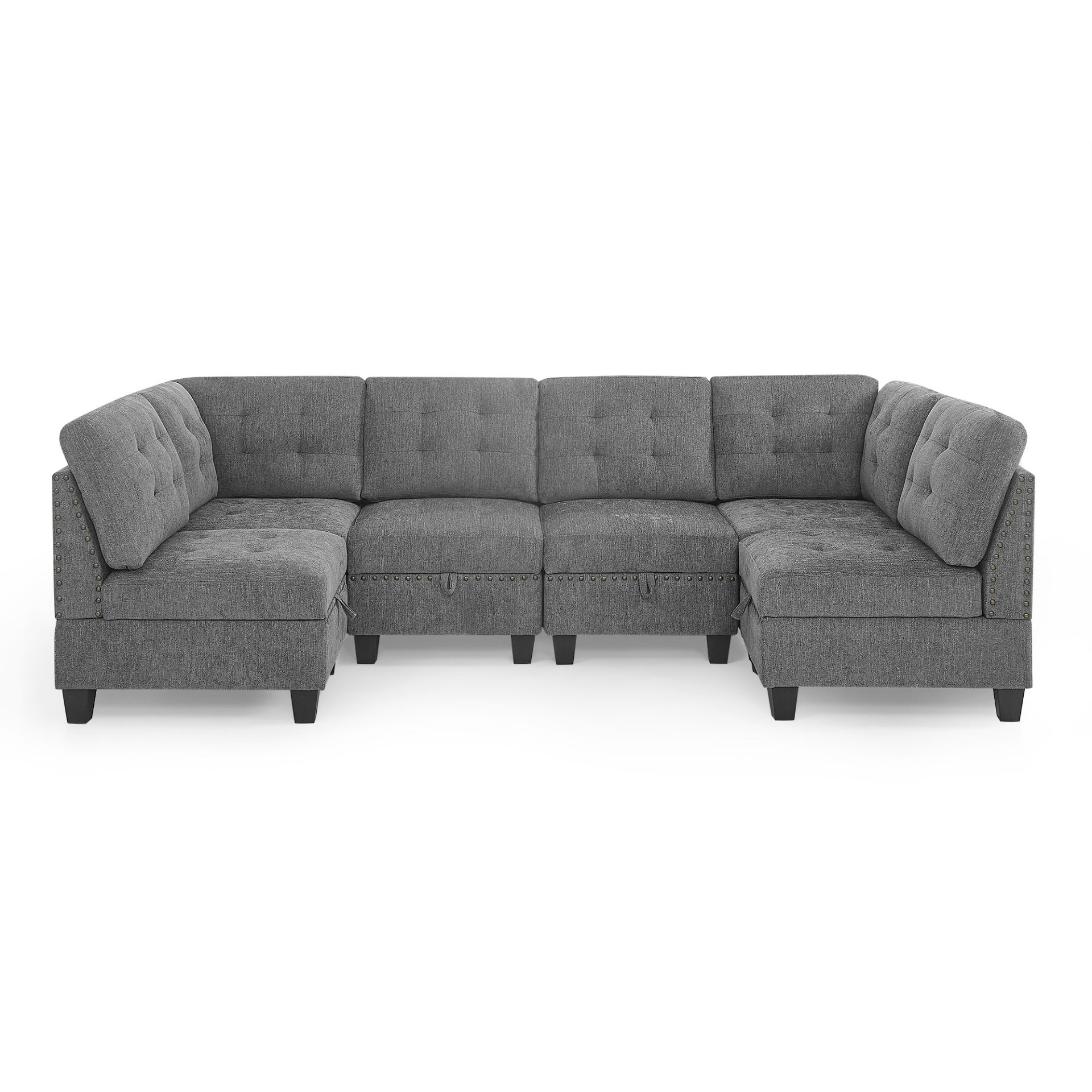 Sofa & Chair sets | U shape Modular Sectional Sofa,DIY Combination,includes Four Single Chair and Two Corner,Grey Chenille | casafoyer.myshopify.com