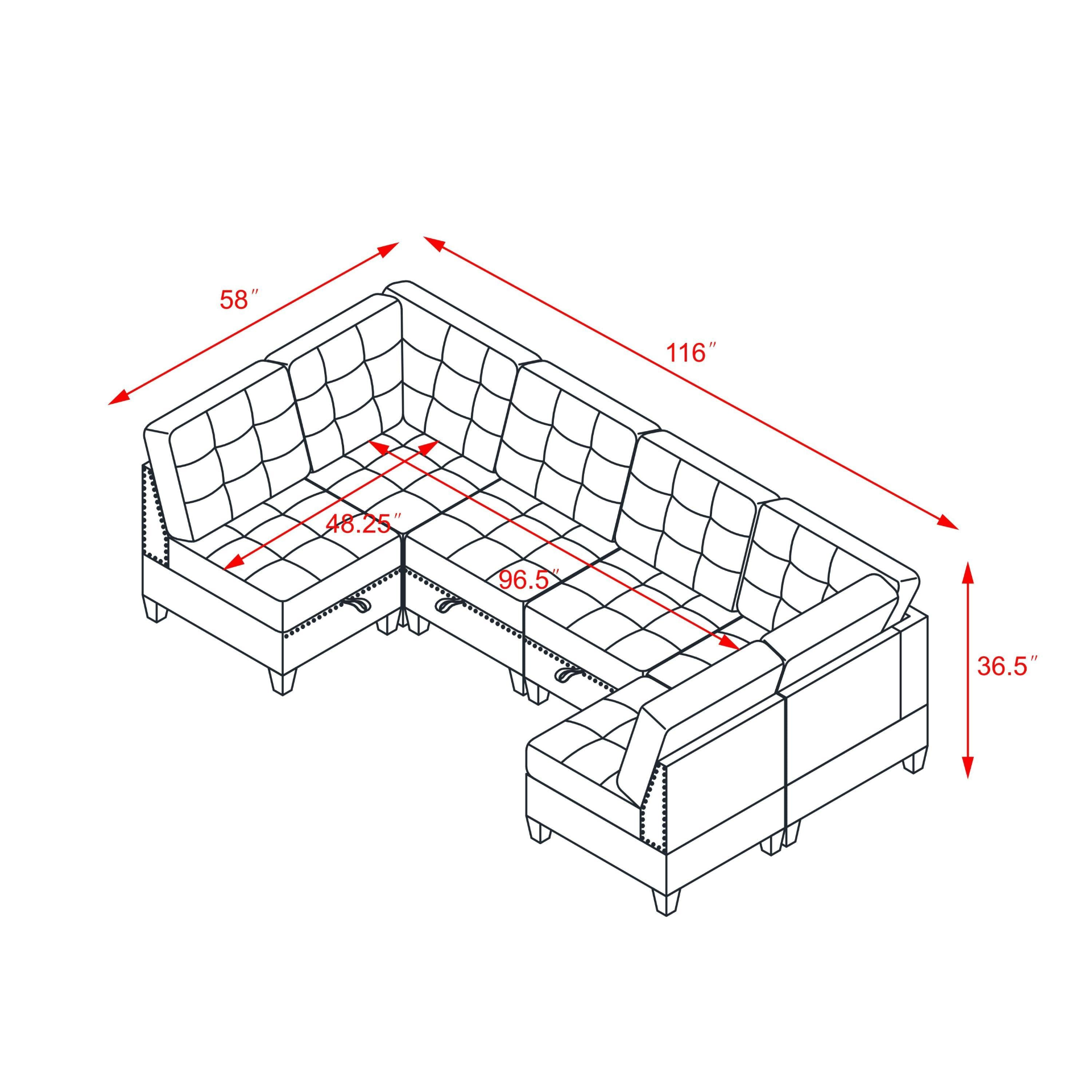 Sofa & Chair sets | U shape Modular Sectional Sofa,DIY Combination,includes Four Single Chair and Two Corner,Grey Chenille | casafoyer.myshopify.com