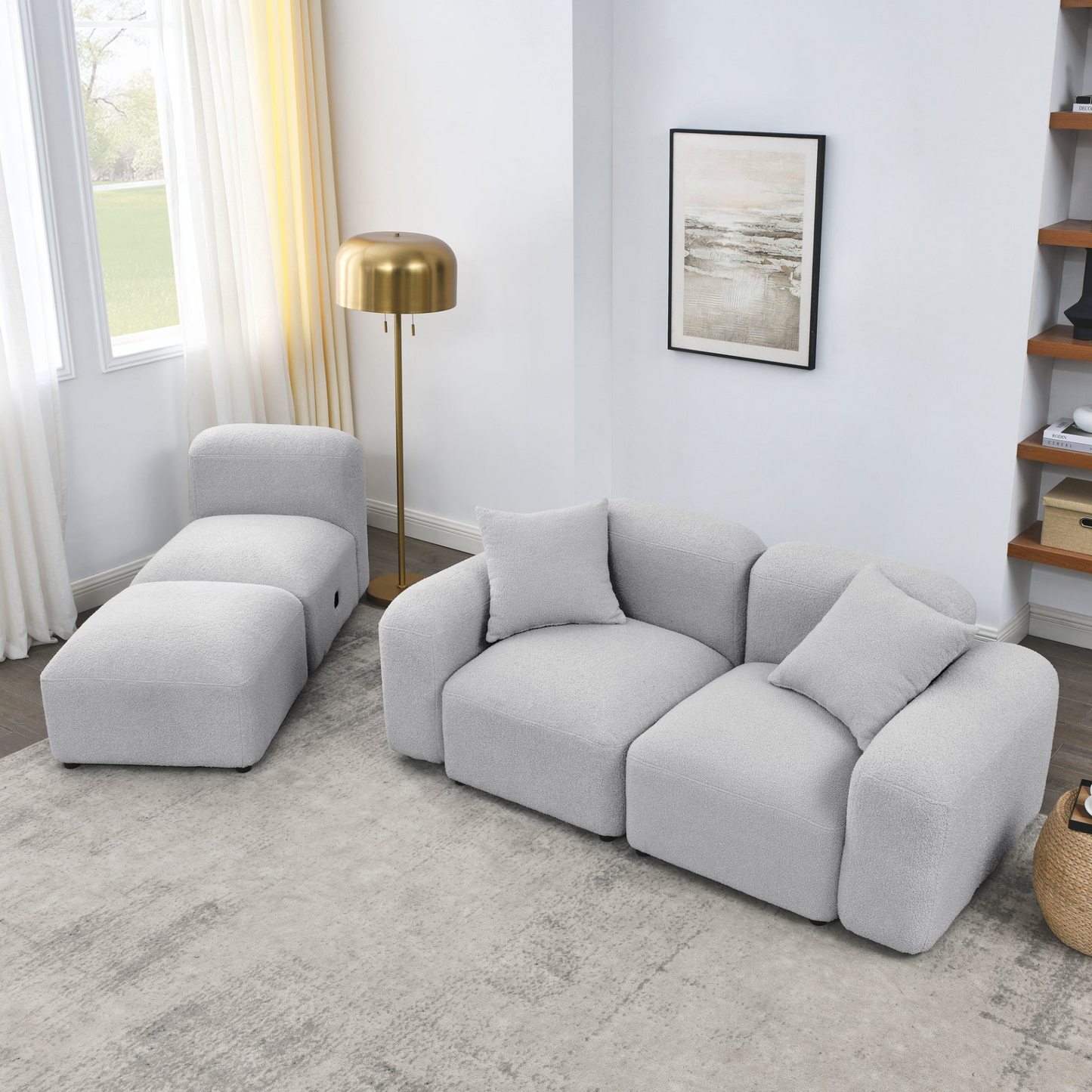 Sofa & Chair sets | L-Shape Modular Sectional Sofa, DIY Combination, Teddy Fabric, Grey - Comfort and Versatility for Your Home | casafoyer.myshopify.com