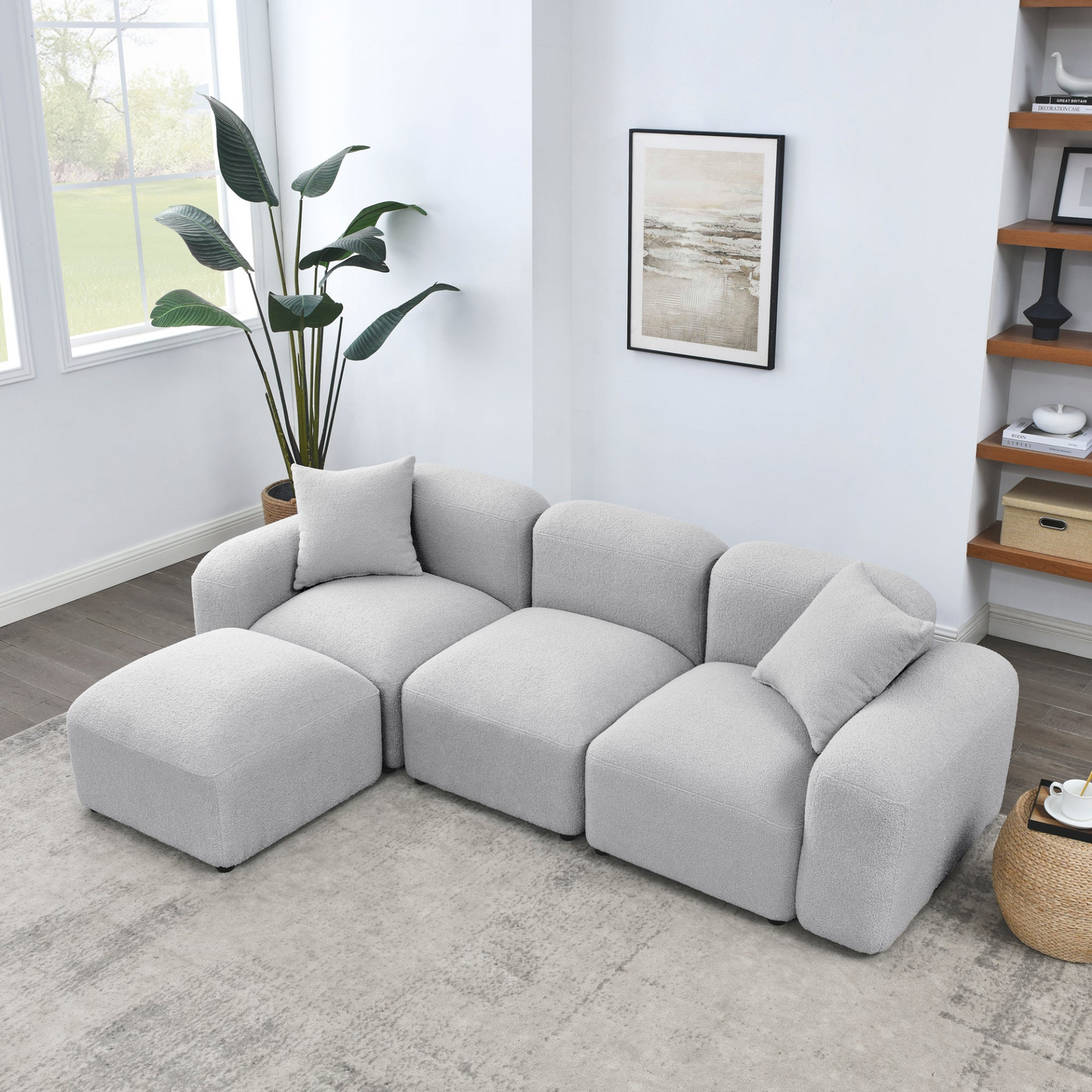 Sofa & Chair sets | L-Shape Modular Sectional Sofa, DIY Combination, Teddy Fabric, Grey - Comfort and Versatility for Your Home | casafoyer.myshopify.com