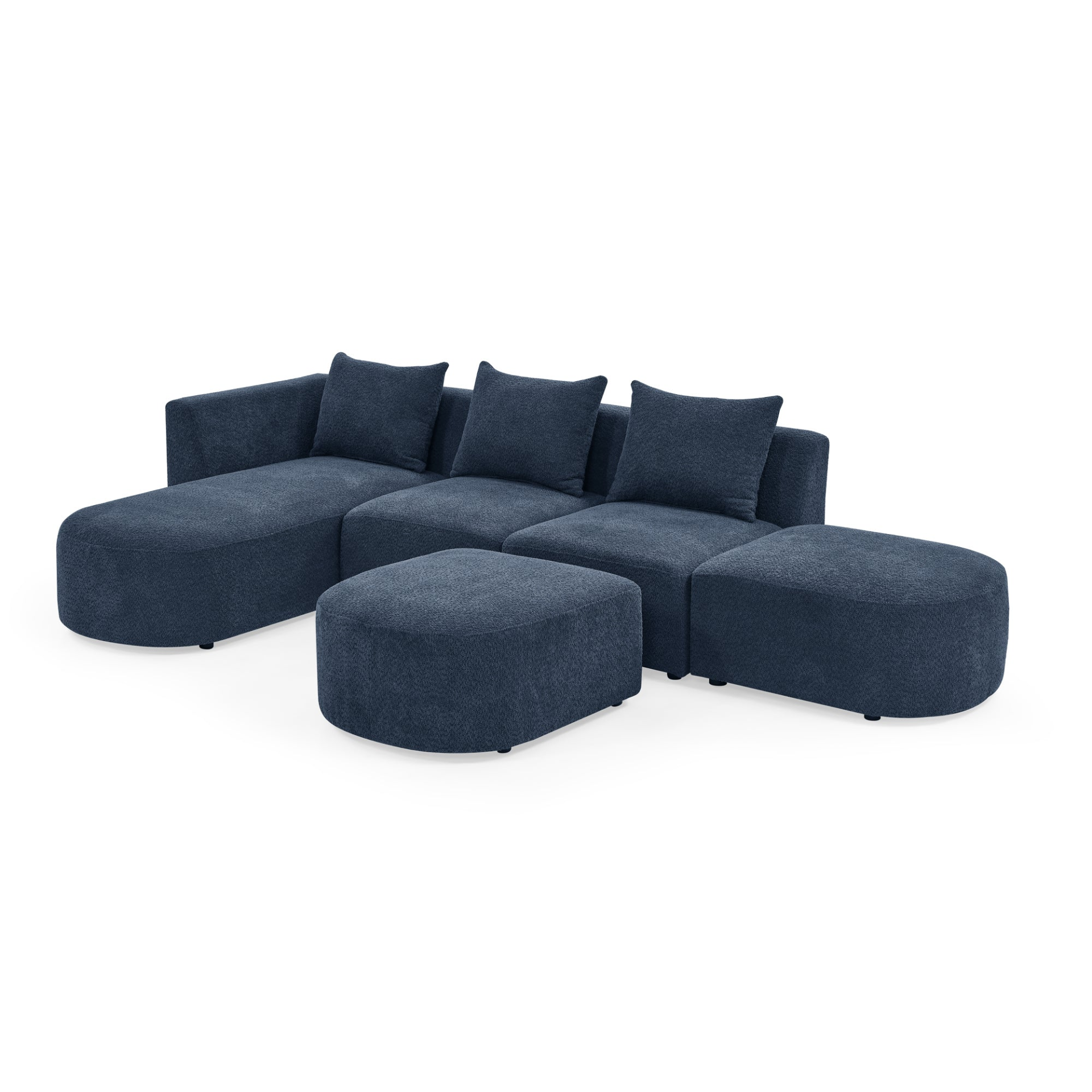 Sofa & Chair sets | L Shape Sectional Sofa including Two Single Seats, Left Side Chaise and Two Ottomans, Modular Sofa, DIY Combination, Loop Yarn Fabric, Navy | casafoyer.myshopify.com